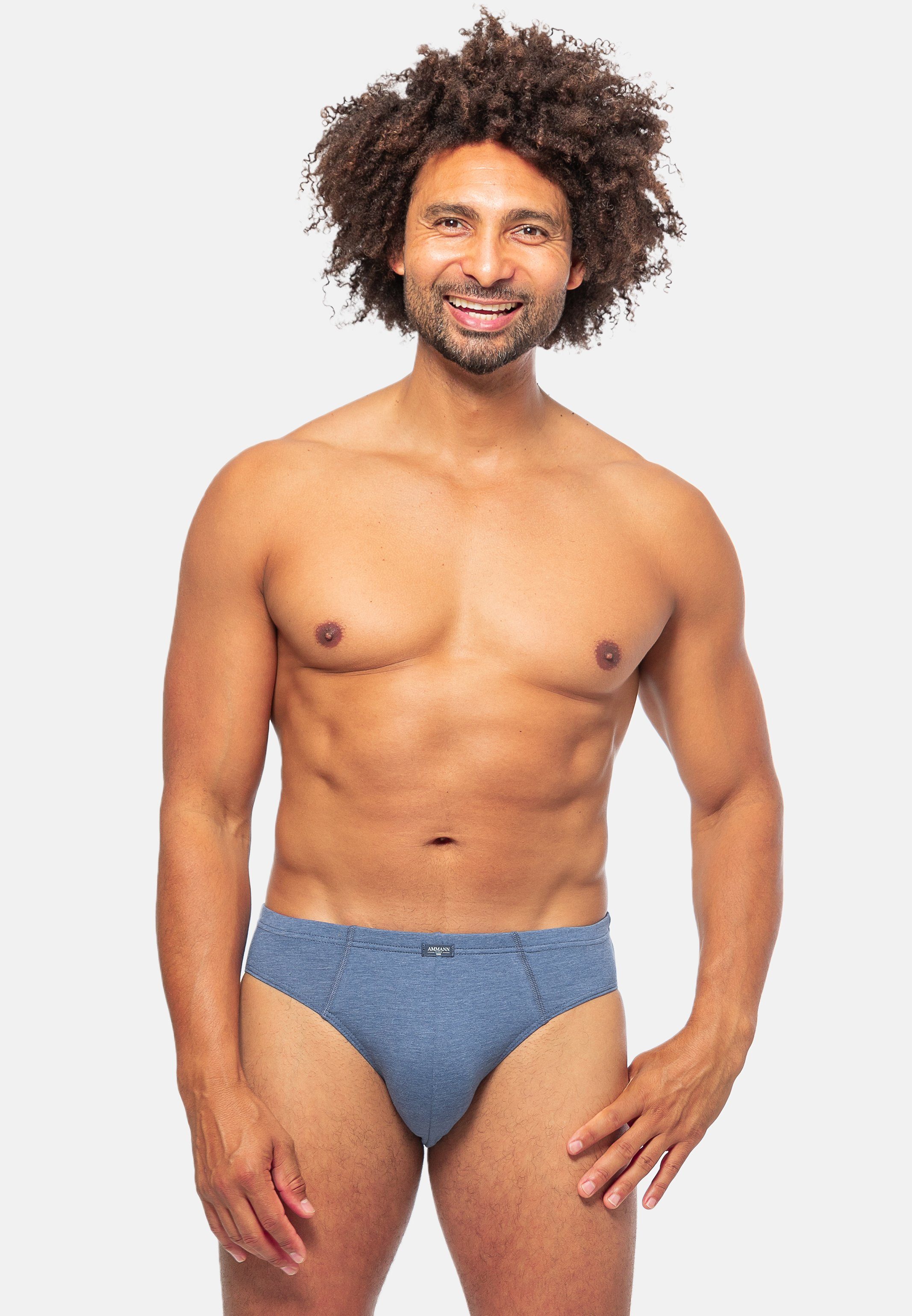 - 3er Ammann / - Slip Baumwolle Denim Blue Schnitt Indigo (Spar-Set, Unterhose Ohne - 3-St) Eingriff Klassischer Slip Pack