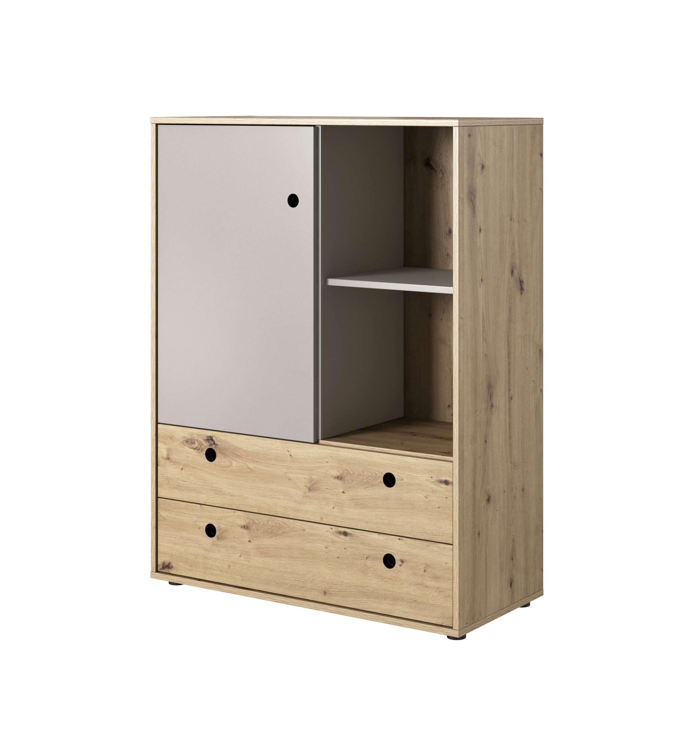 Stylefy Kinderkleiderschrank Kaktus I Eiche Artisan Dekor Platingrau (Sideboard, Kinderkommode) viel Stauraum, mit Schubladen, stehend, Modern Design, für Kinder