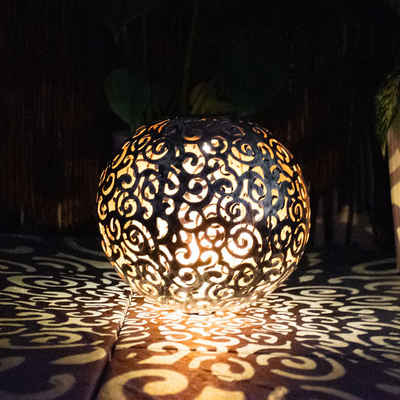 etc-shop LED Außen-Stehlampe, Solarkugel für Außen Solarleuchte silberfarben Stecklampe Garten orientalische Kugel, mit Lichteffekt und Erdspieß, 1x LED 3000 Kelvin, DxH 18,5x54 cm
