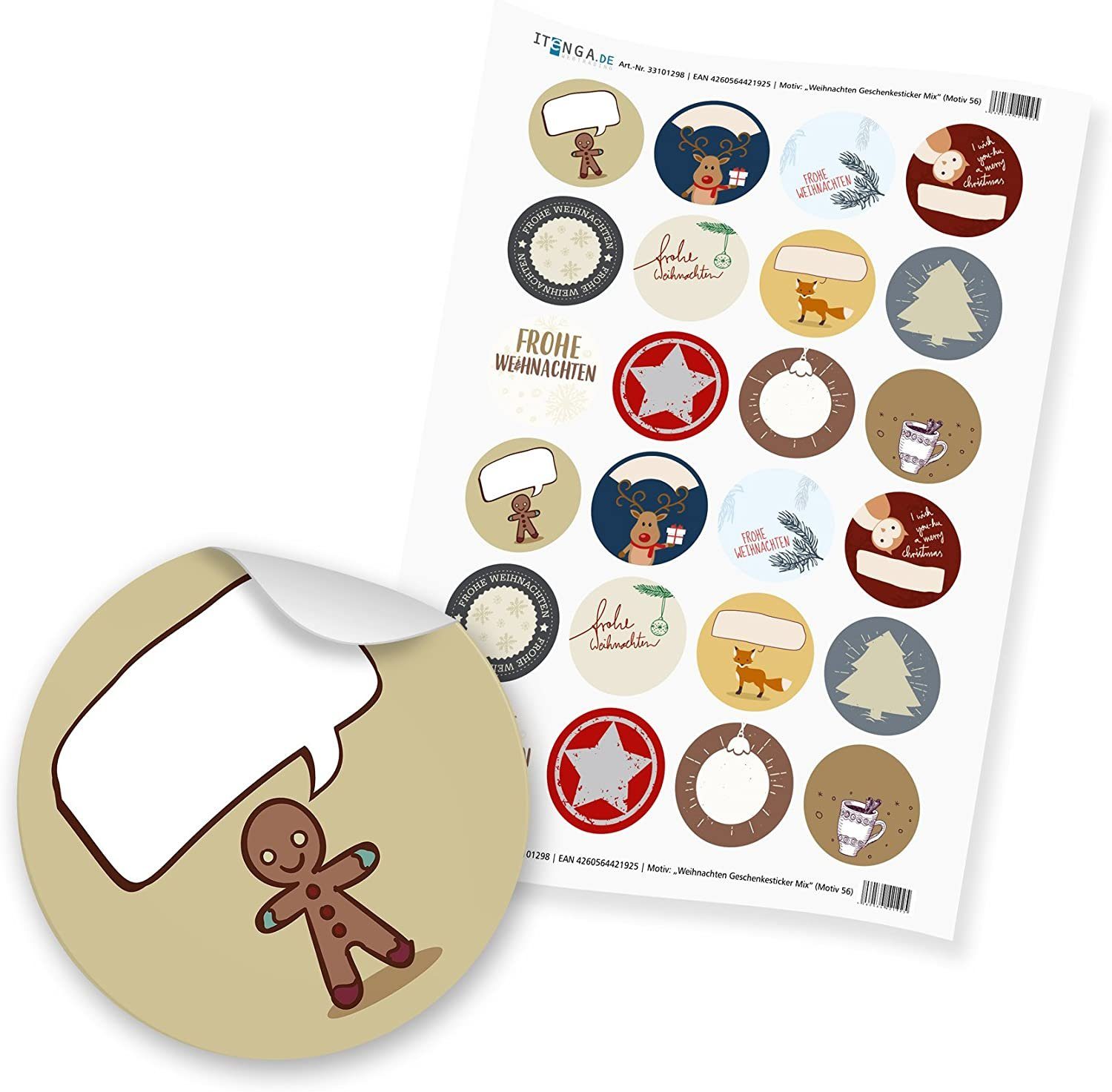 itenga Aufkleber itenga 24 x beschreibbare Sticker „Weihnachten Geschenkesticker Mix“