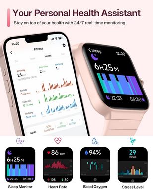 Aeac Smartwatch (1,8 Zoll, Andriod iOS), mit Telefonfunktion und Alexa 100+ Sportmodi SpO2 IP68 Wasserdichte