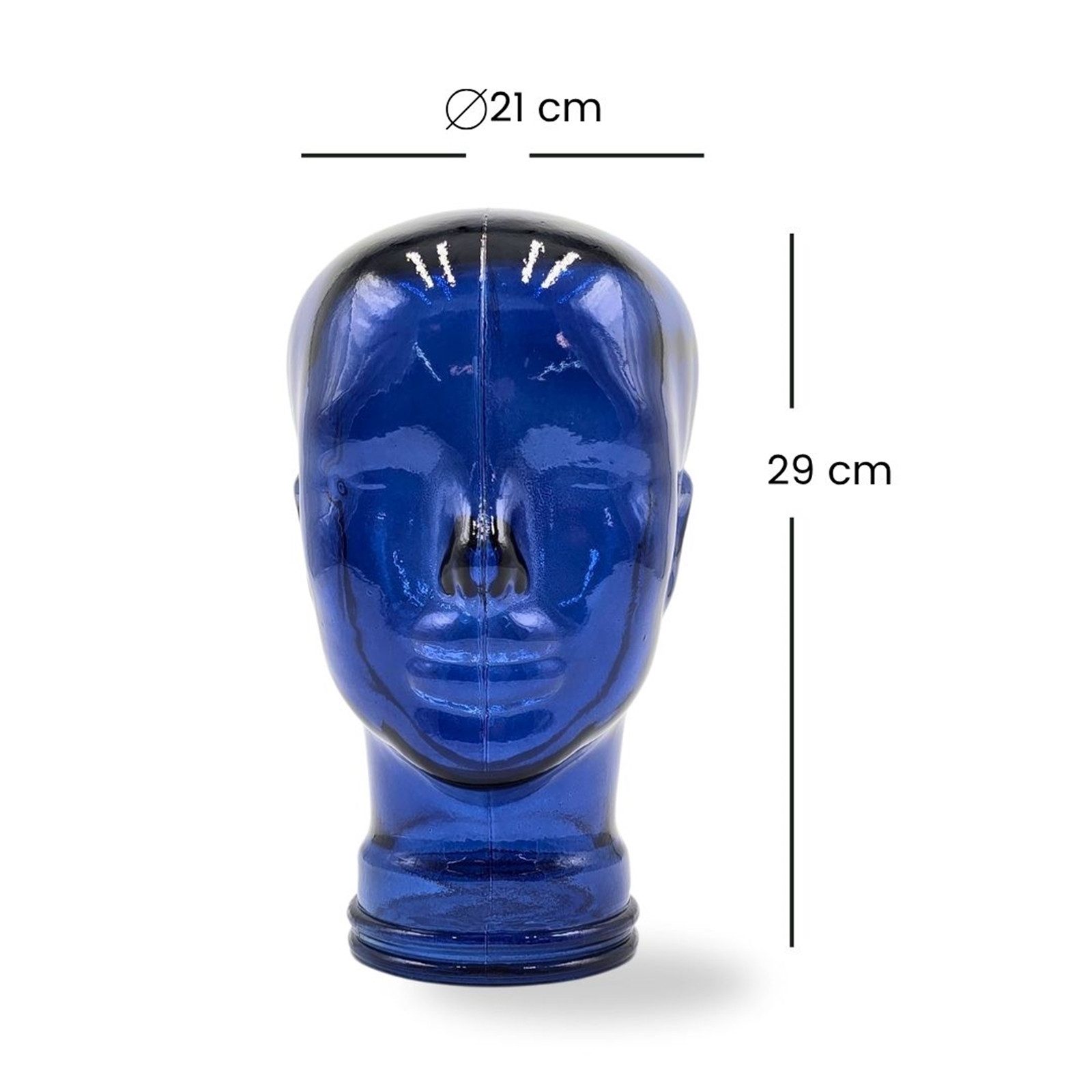 DESIGN DELIGHTS Skulptur Glas KOPFHÖRERSTÄNDER 29cm Glaskopf Skulptur, T09 marineblau – Bild 2 von 5