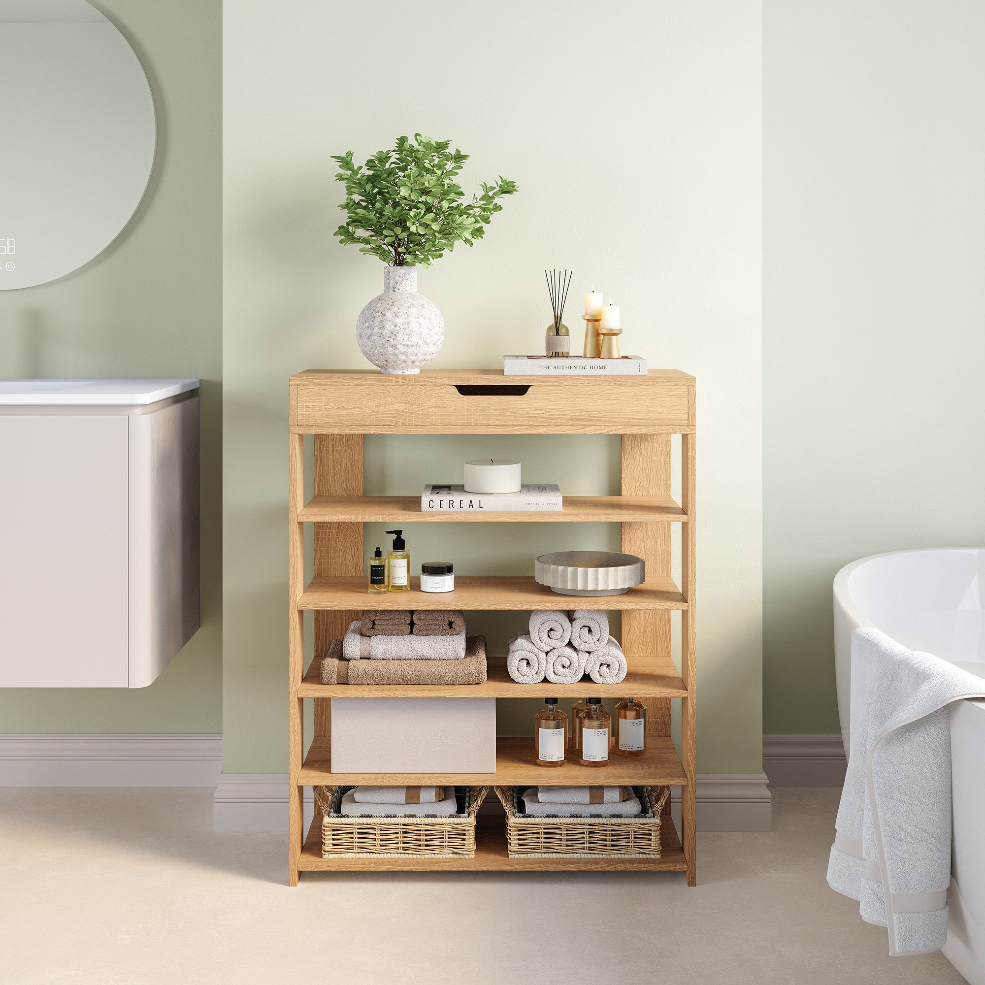 en.casa Schuhregal, »Boppeelo« mit Schublade 94 x 75 x 30 cm 5 Ablagen Sonoma-Eicheoptik