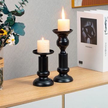 HIBNOPN Kerzenleuchter Kerzenleuchter 2er Set Kerzenständer Schwarz Vintage aus Metall (2 St)