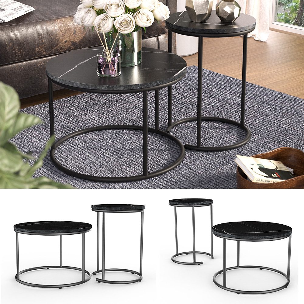 Vicco Couchtisch Ottawa, Schwarzer Marmor, 55 x 55 cm 2 Teile günstig online kaufen