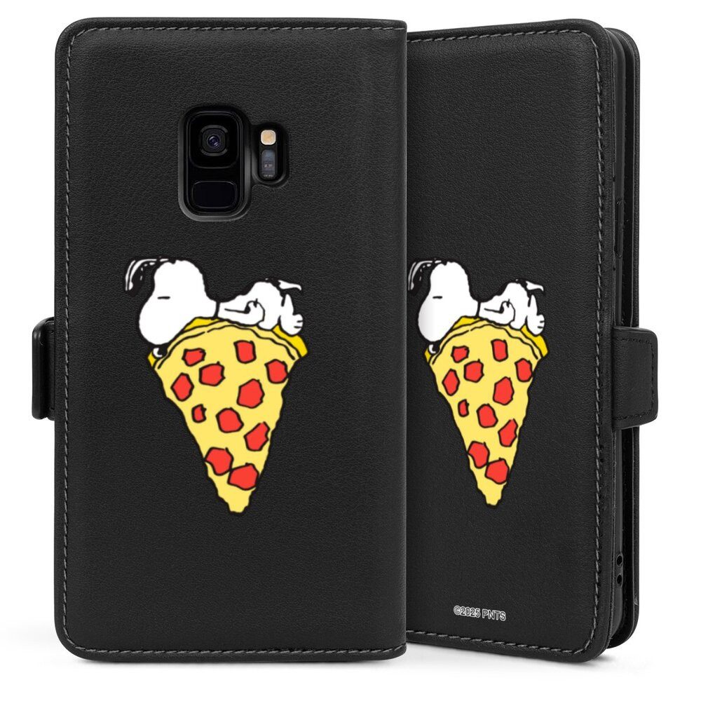 DeinDesign Handyhülle Peanuts Pizza Snoopy Snoopy Pizza Transparent, Samsung Galaxy S9 Hülle Handy Flip Case Wallet Cover Handytasche Leder