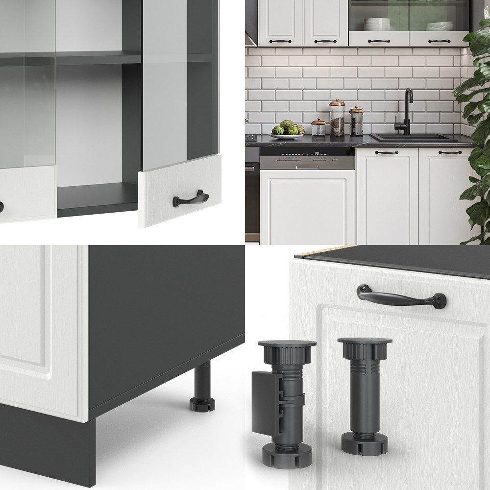Vicco Küchenzeile R-Line, Weiß Landhaus/Anthrazit, 300 cm, AP Marmor