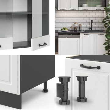 Livinity® Küchenzeile R-Line, Weiß Landhaus/Anthrazit, 300 cm, AP Anthrazit