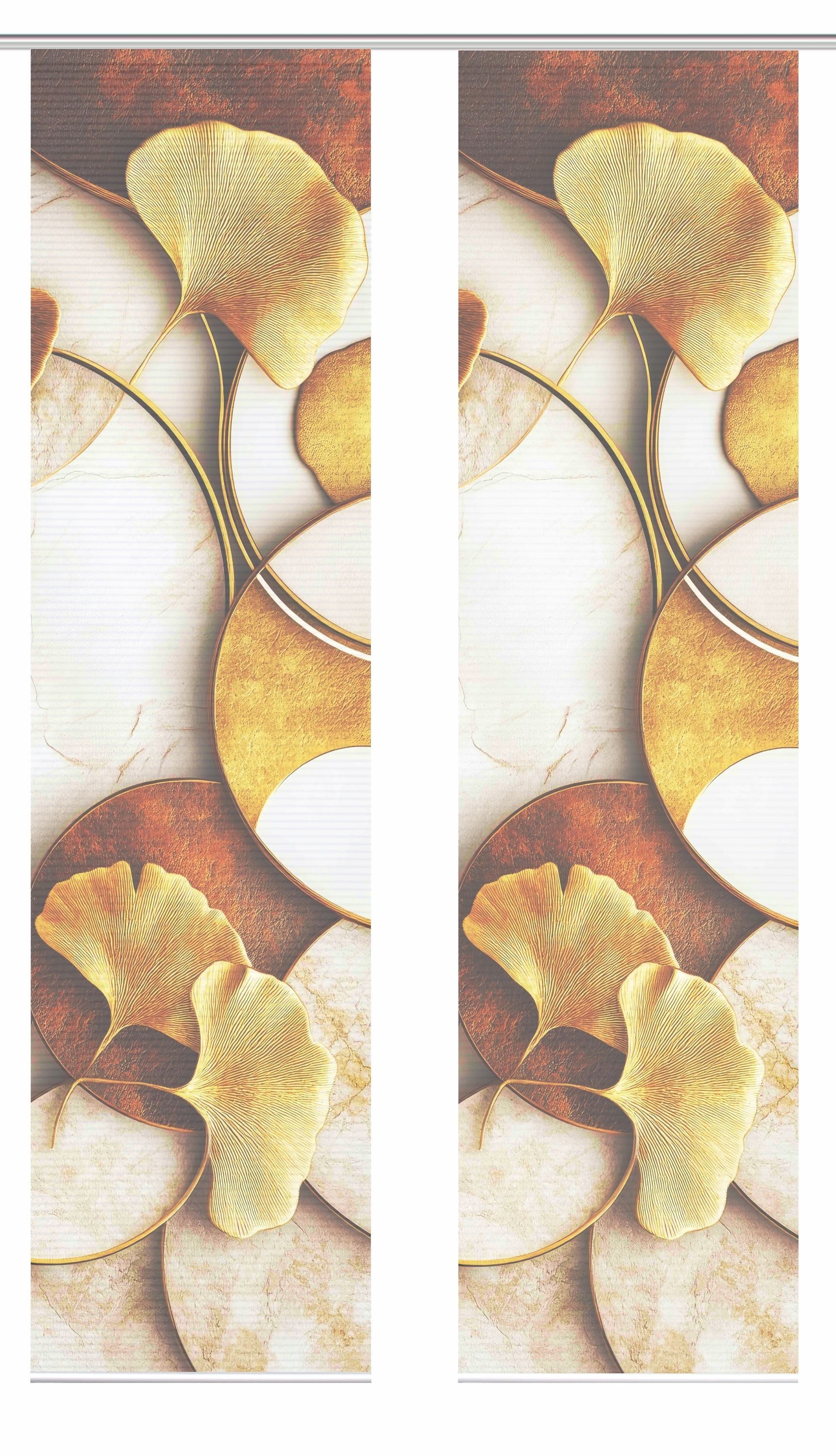HOME WOHNIDEEN Schiebegardine HIG Schiebegardine STORM, recycelt, Ginkgomotiv auf Bambusoptik 245x60 (2 St), halbtransparent, Polyester (recycelt) Polyester