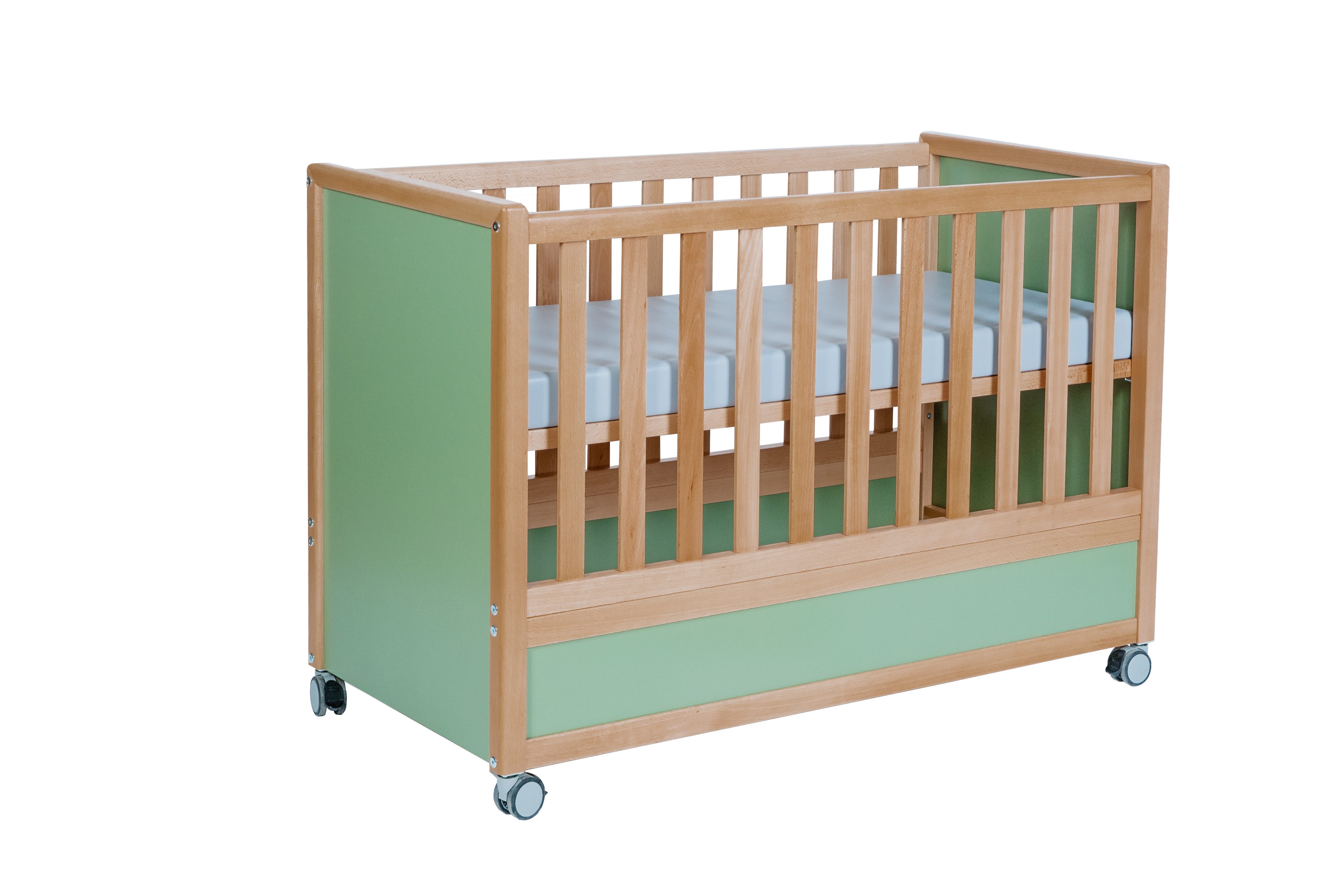 kundler home Babybett 'Die Träumerei', Massiv Holz Buche, mit Rollen, höhenverstellbar, handgefertigt in Europa, aus Echtholz, mit Matratze, einfacher Aufbau