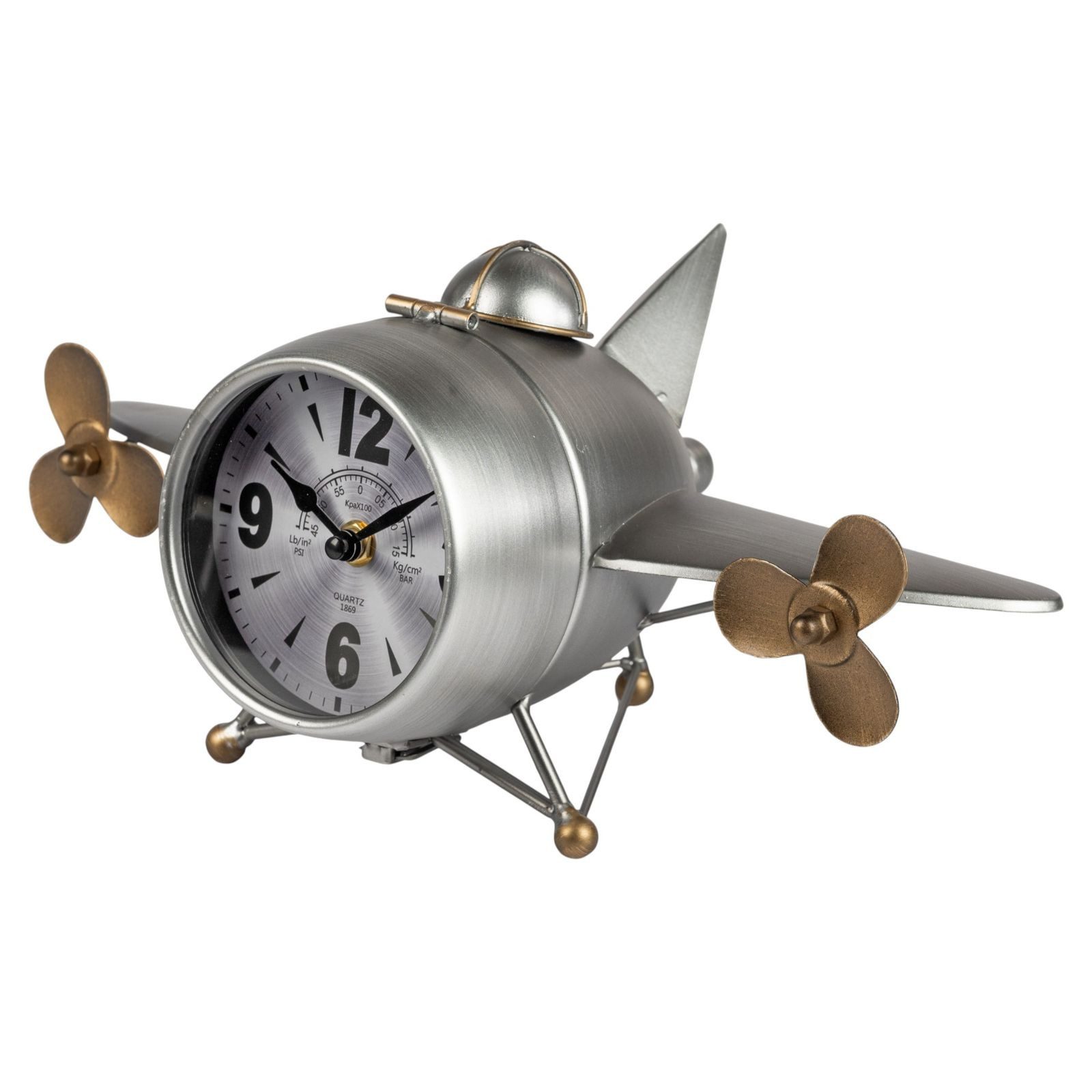 formano Uhr Metall Standuhr Flugzeug 36cm 3D Metall Uhr Silber XL Dekoration