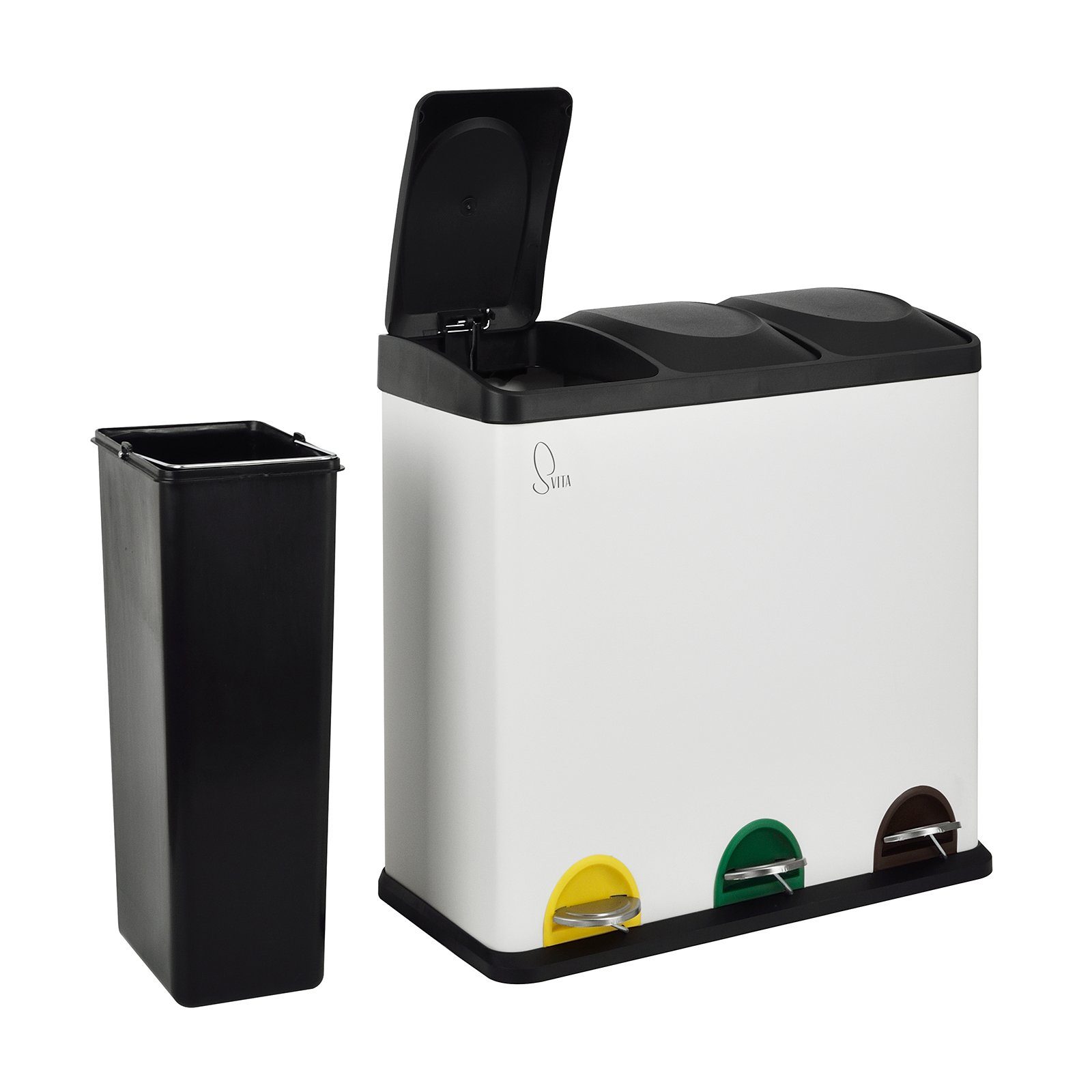 SVITA Mülleimer TC3X20, Treteimer, 3er-Mülleimer, Mülltrennung, Küchen-Eimer, Weiß