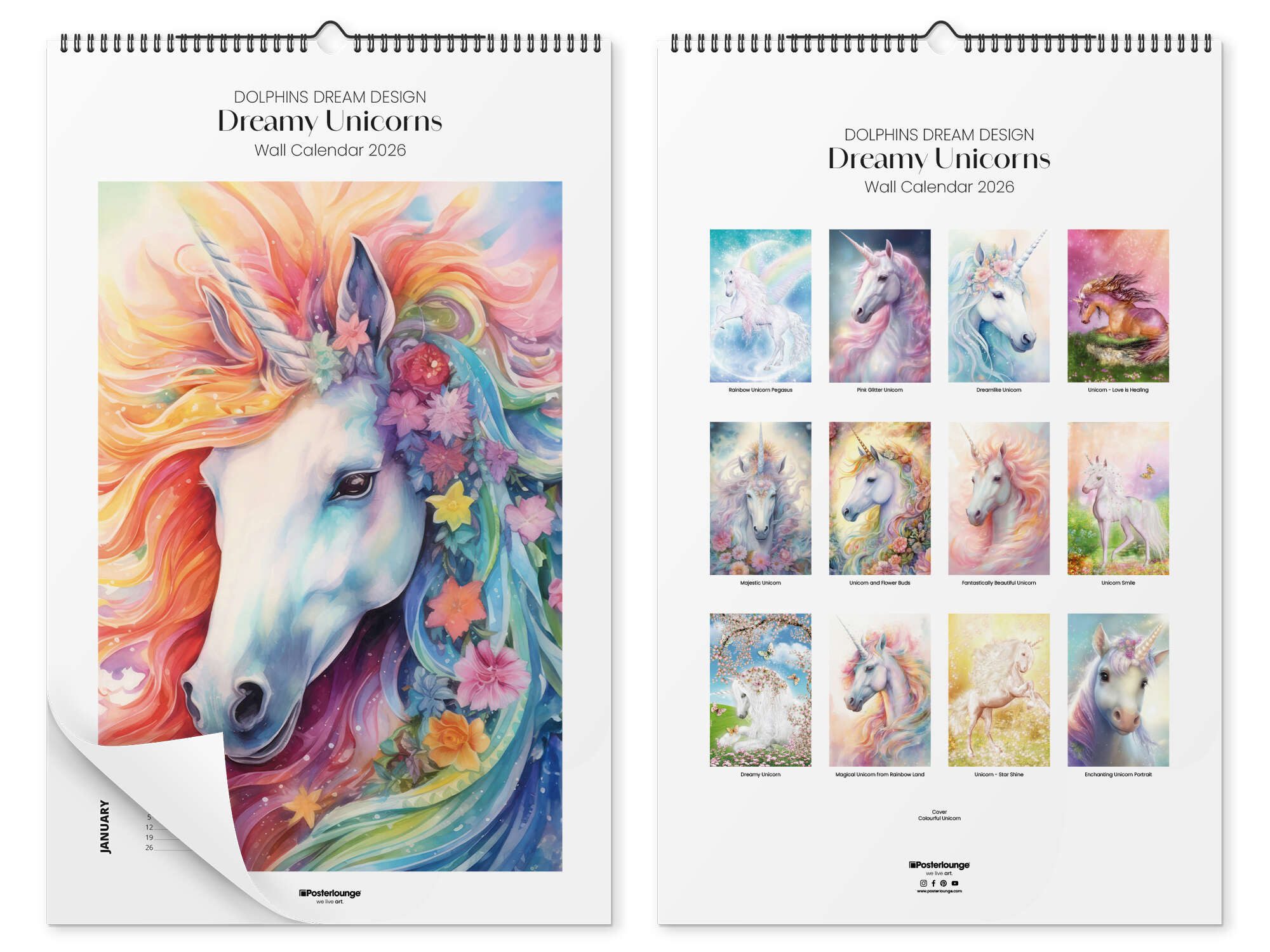 Posterlounge Плакат Dolphins DreamDesign, Dolphins DreamDesign Kalender - Dreamy Unicorns 2026, Kindergarten Malerei