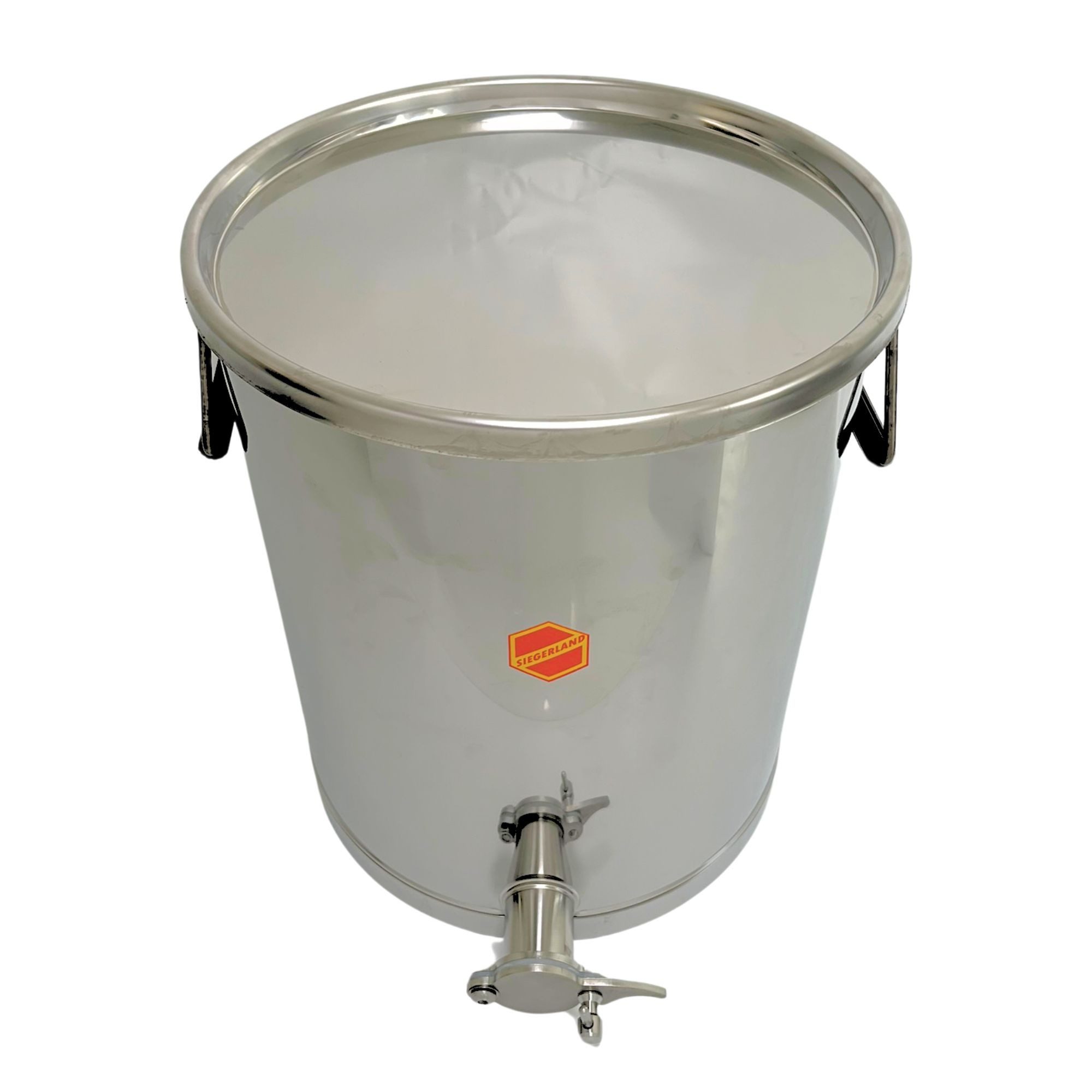 Siegerland Aufbewahrungssystem 35ZA 35kg Abfüllbehälter Edelstahl mit Auflagedeckel und Doppelhahn, Überlaufhahn