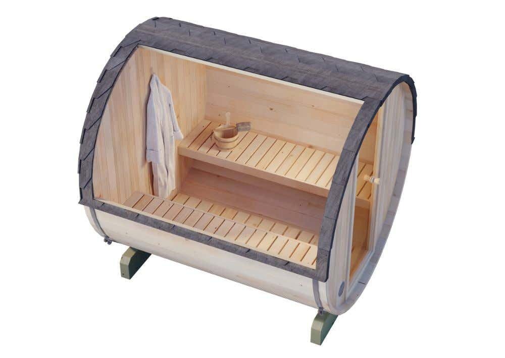 FinnTherm Fasssauna Mini S, BxTxH: 199 x 220 x 215 cm, 42 mm, in Naturbelassen Inkl. Fußboden