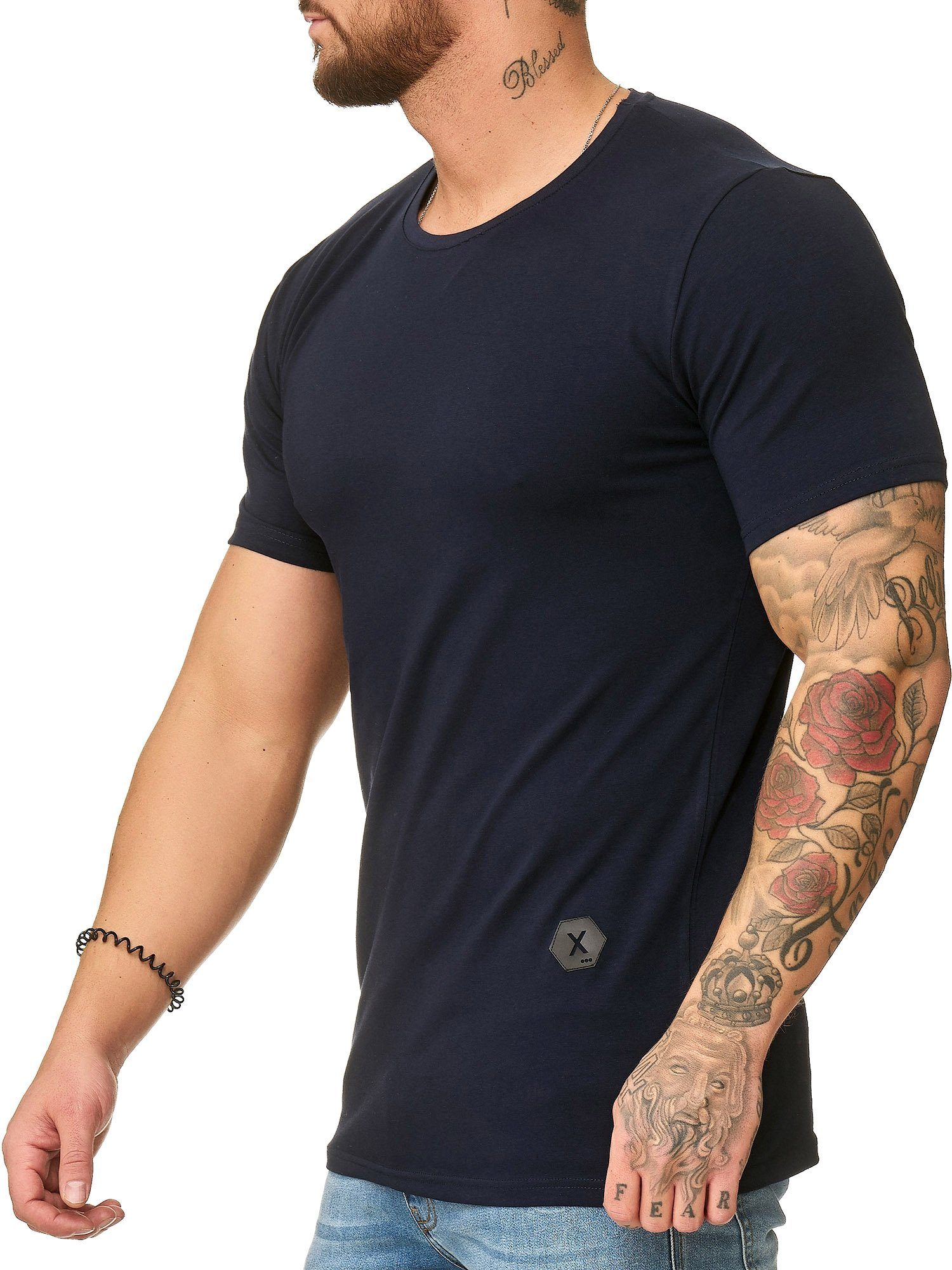 OneRedox T-Shirt 1307C (Shirt Polo 1-tlg) Casual Kurzarmshirt Fitness Freizeit Navy Tee