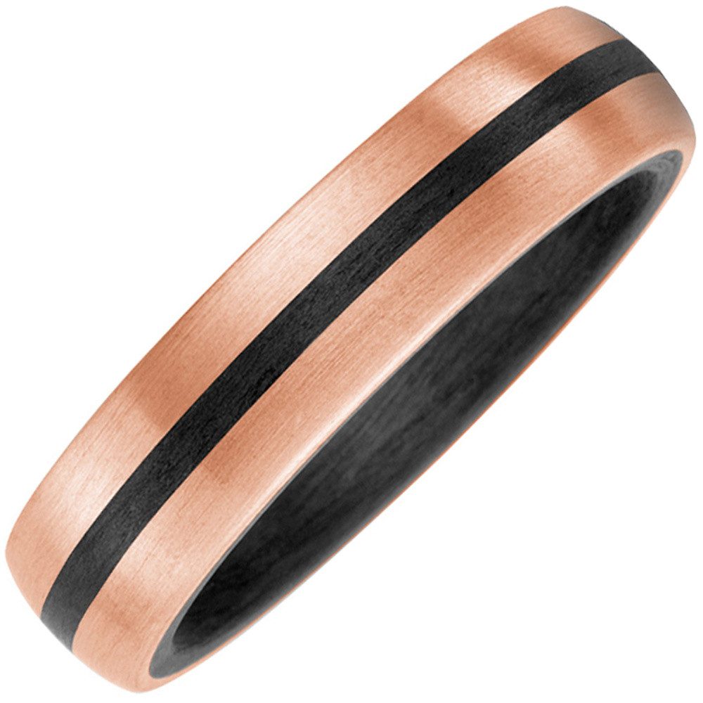 Schmuck Krone Goldring Ring aus Carbon mit 585 Rotgold, mattiert, Gold 585