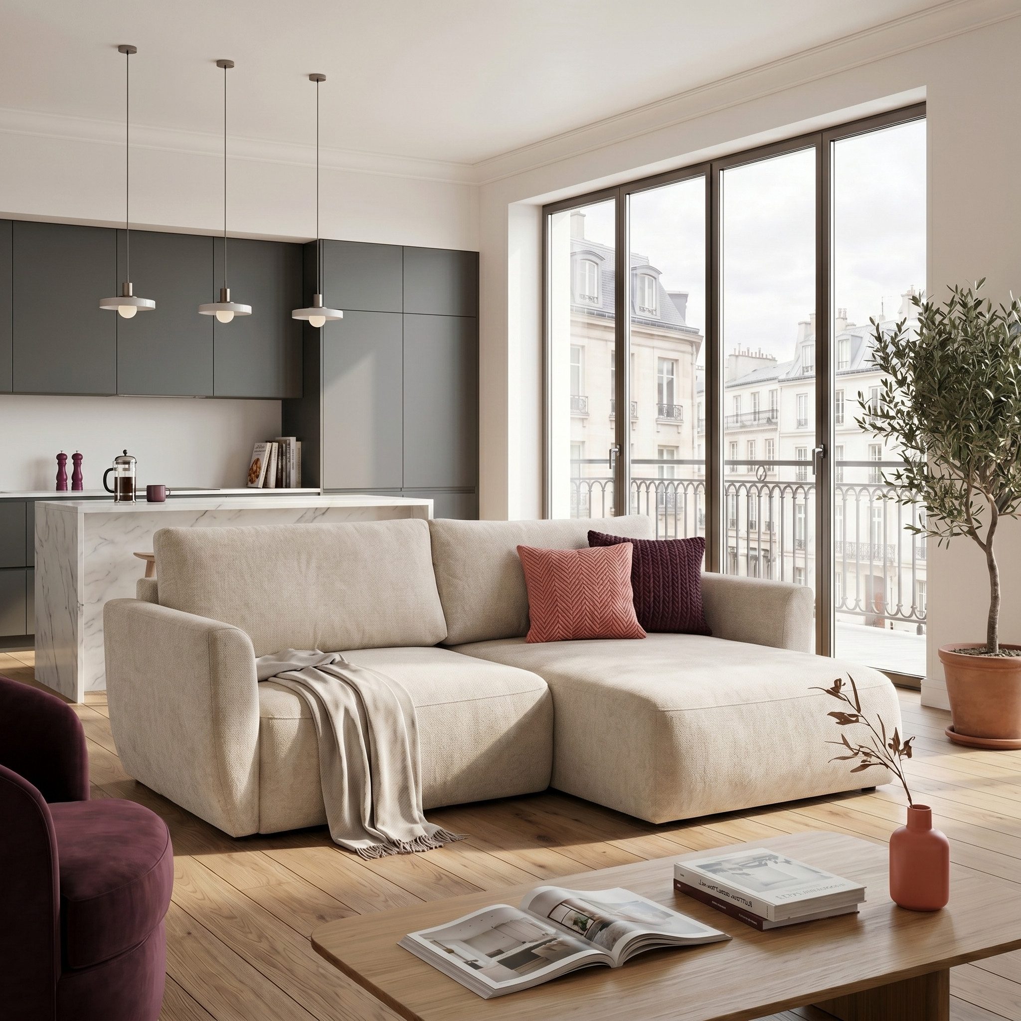 Muffo Ecksofa Bella mit Schlaffunktion Easy-Clean, mit Schlaffunktion und Bettkasten 230x165 cm, mit Armlehnen und Stauraum