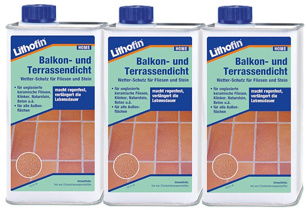 Lithofin Lithofin Balkon- und Terrassendicht 3 x 1 Liter Naturstein-Reiniger