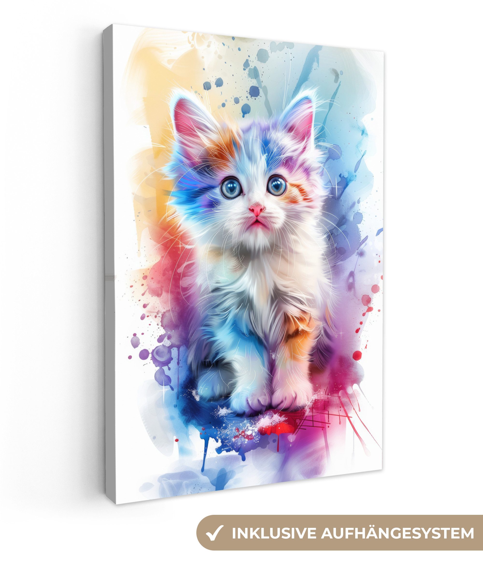OneMillionCanvasses® Leinwandbild Katze - Farbenfroh - günstig online kaufen