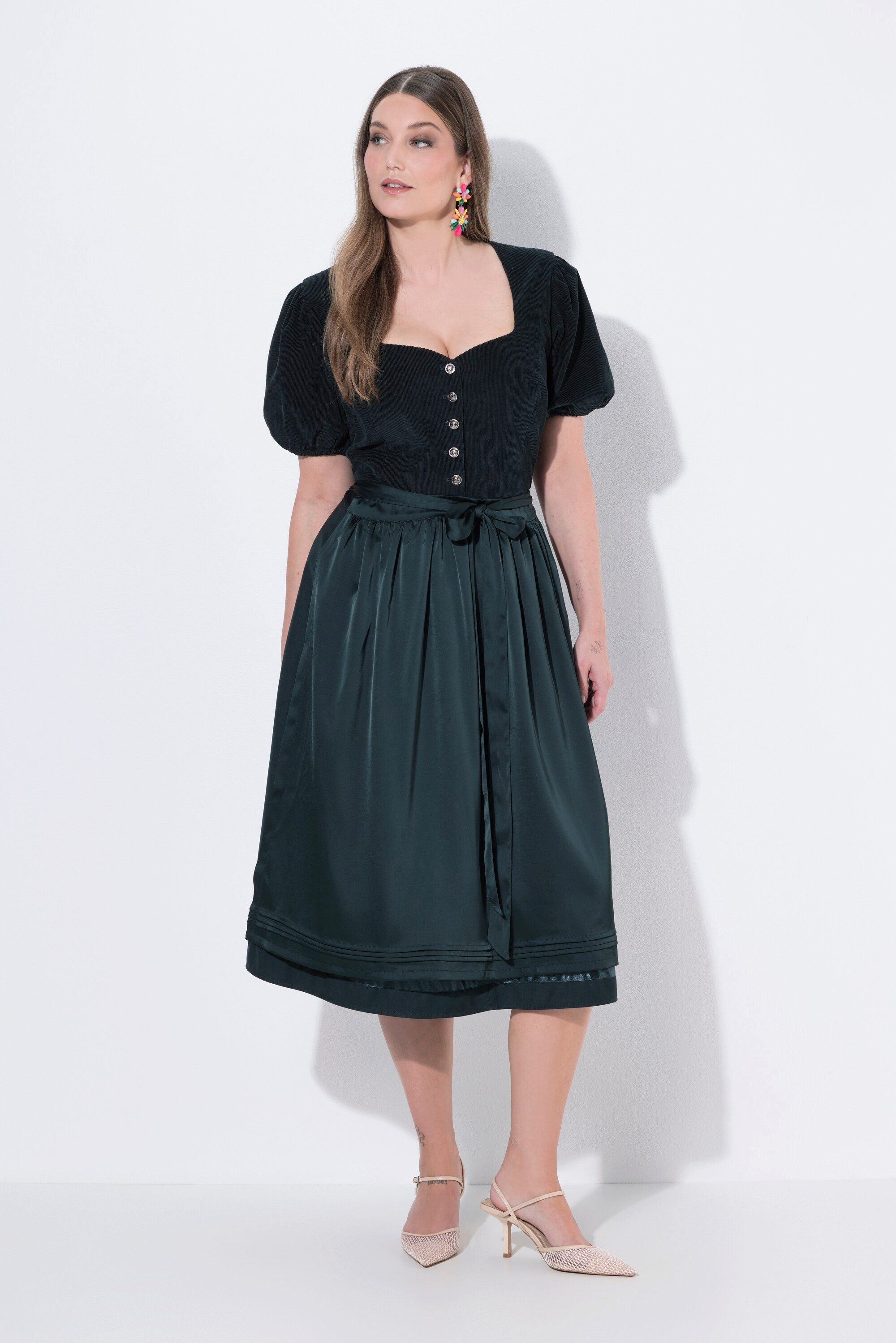 Ulla Popken Dirndl Dirndl Cord Herzausschnitt Puff-Halbarm