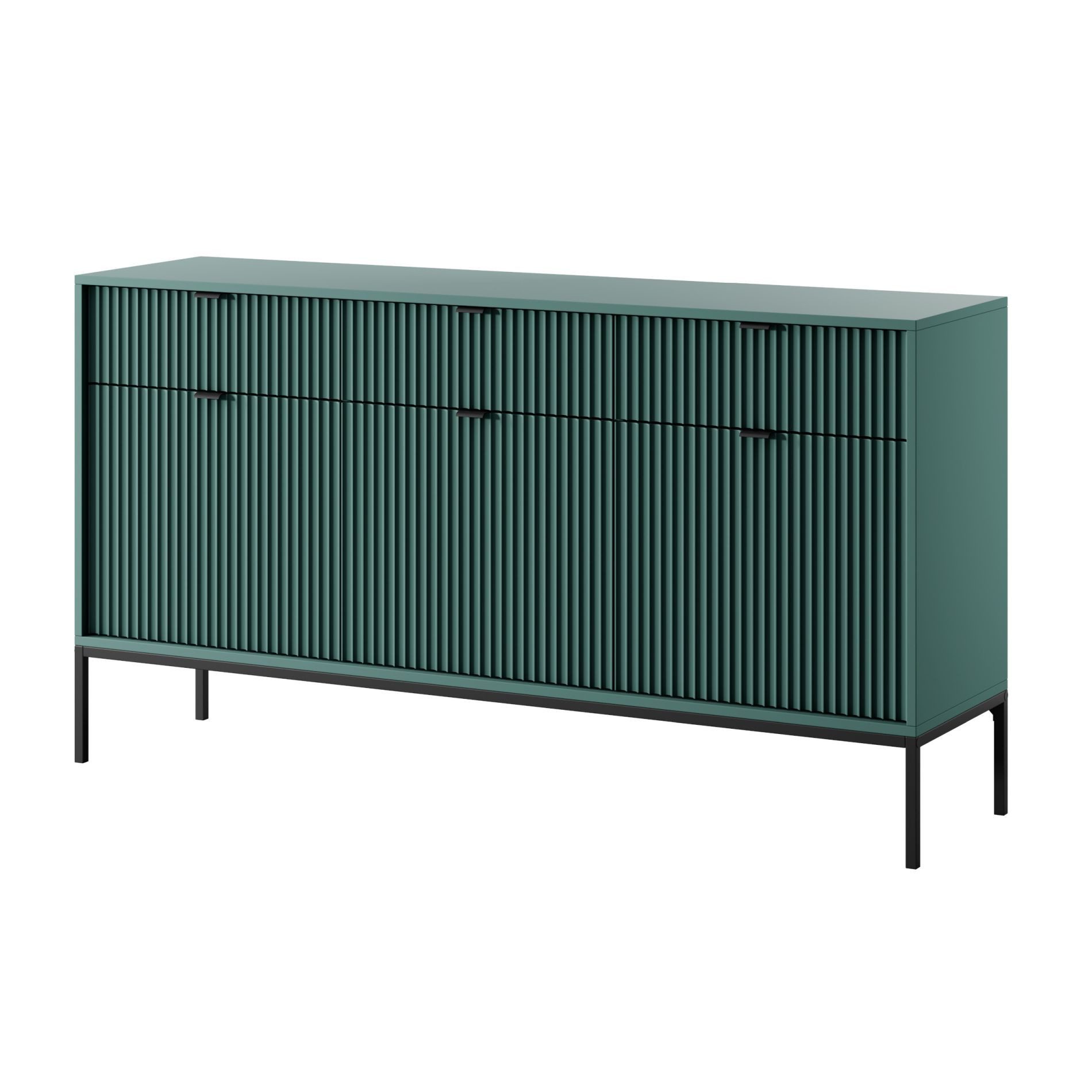 Selsey Sideboard VELLORE, 154 cm, 3 Türen & 3 Schubladen, geriffelte MDF-Fronten, Metallgestell