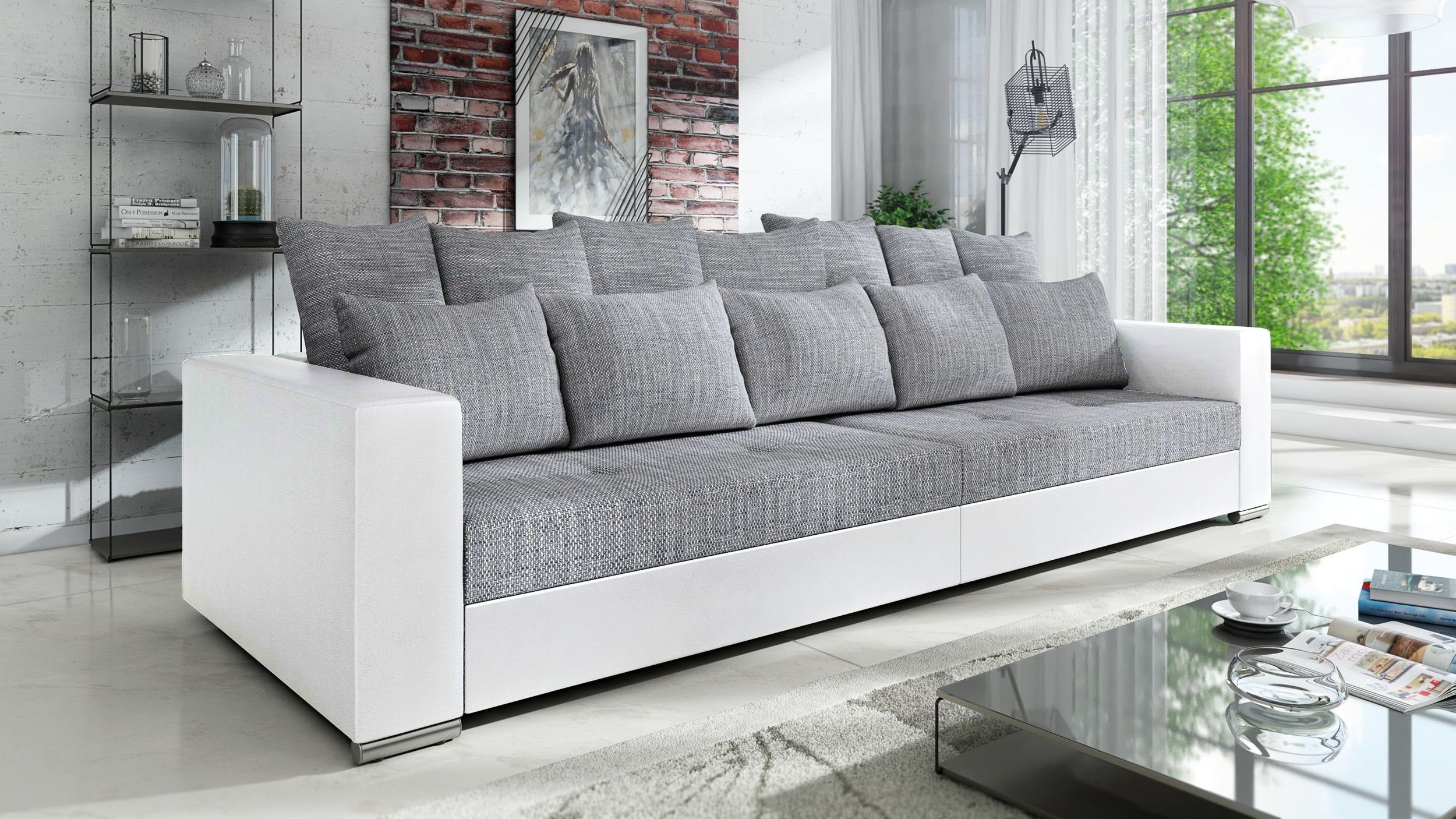 Küchen-Preisbombe Sofa Modernes Big Sofa Wohnlandschaft Couch Jumbo XXL 1 - Weiß - Hellgrau, Sofa