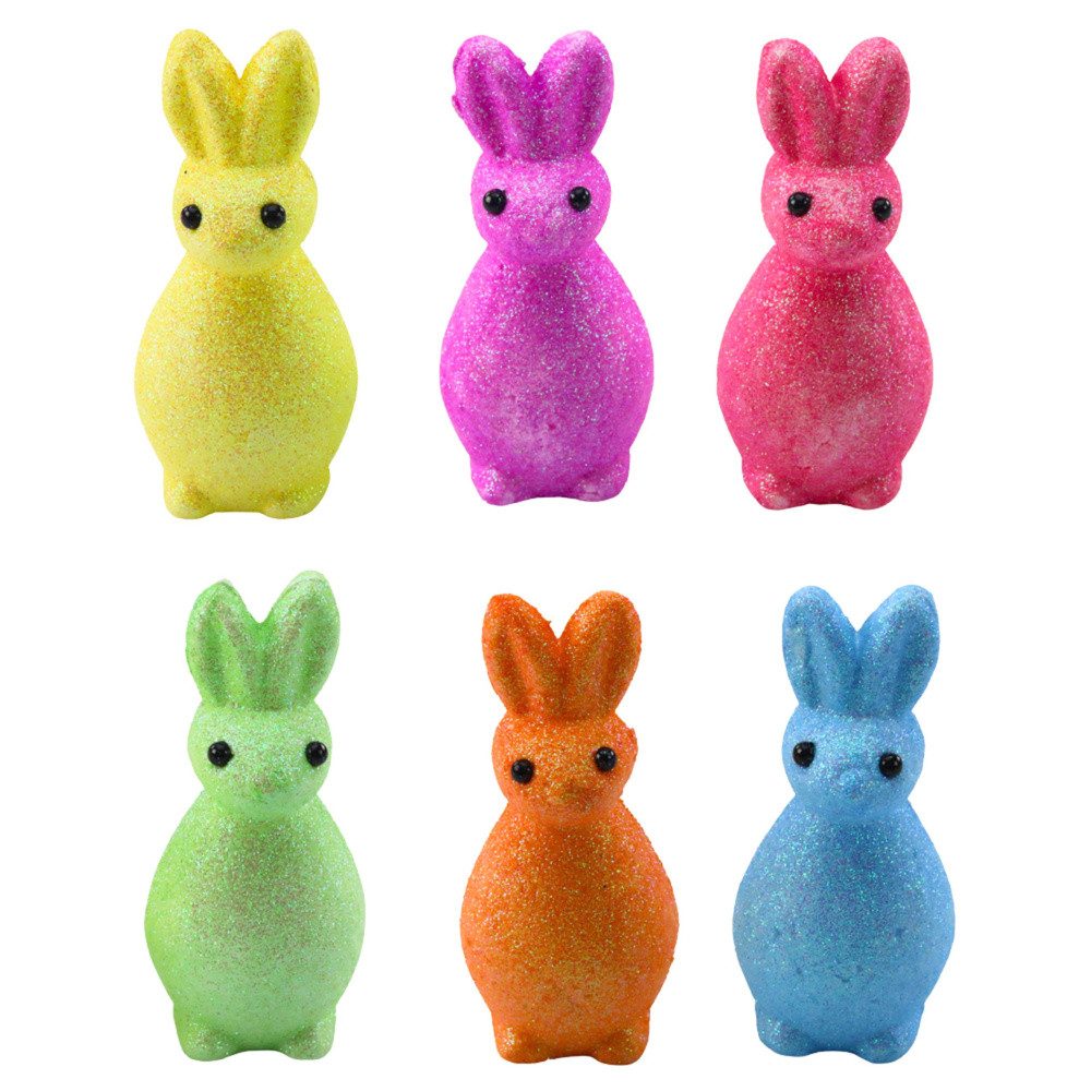 LEAN TOYS Osterhase Glitzerhasen Dekofiguren Tischdeko (Spar-Set, 6 St., 10 x 4,5 cm glitzernd), Glitzeroberfläche, 6 Farben, leicht, ca. 10 cm hoch