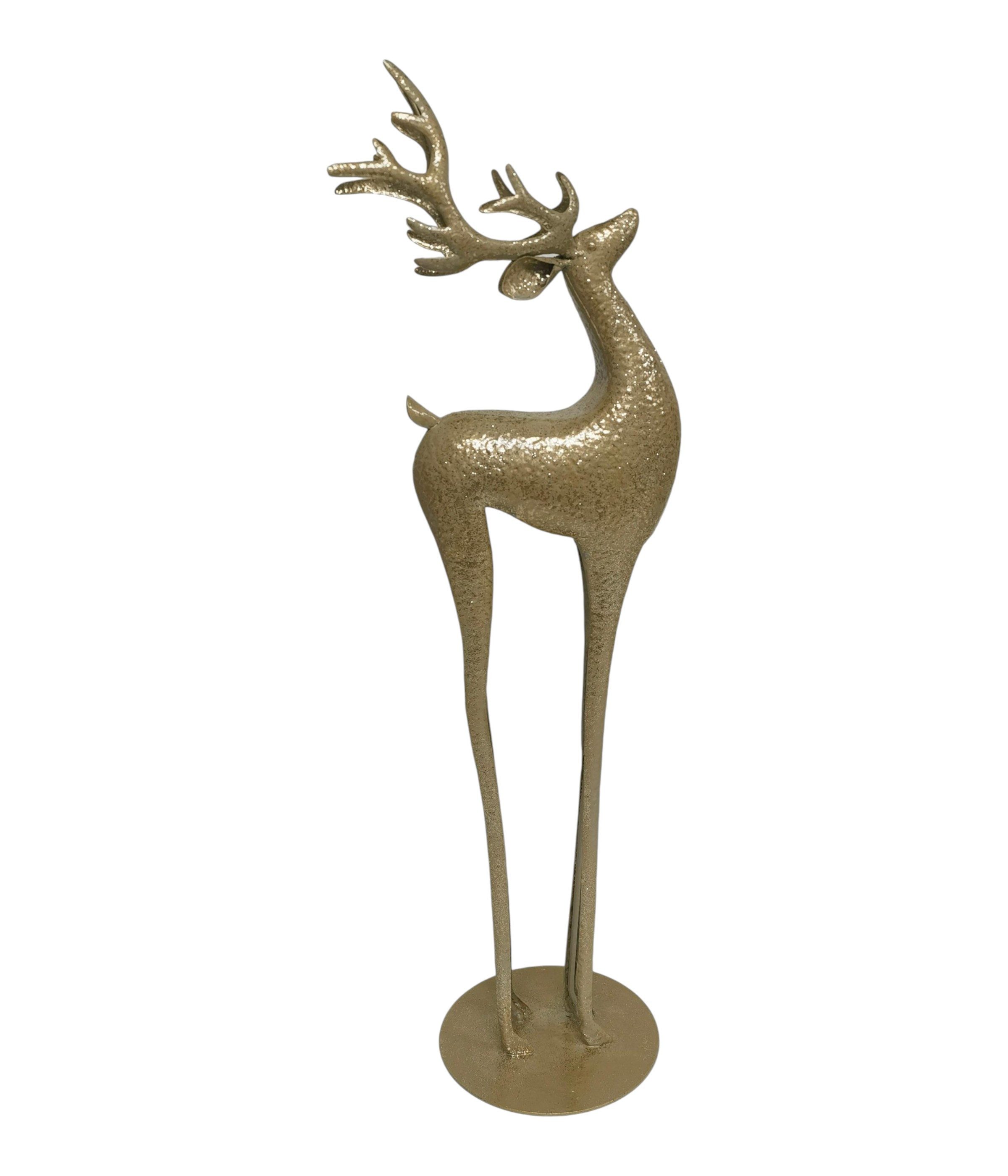 Dehner Gartenfigur Dekofigur Hirsch, 15.5 x 46 x 11 cm, Metall, gold, elegante Metallskulptur in schimmernder Goldoptik