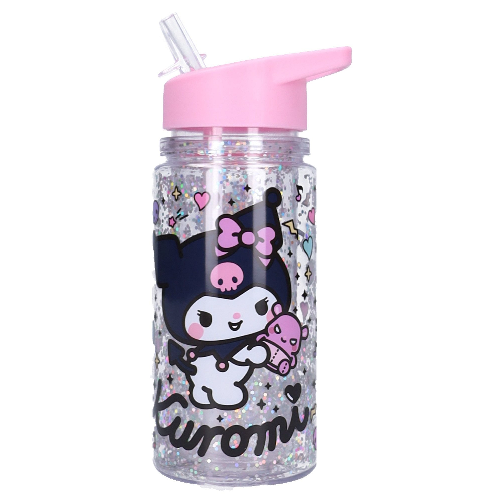 Hello Kitty Trinkflasche Kinder 300 ml mit Strohhalm Kuromi Glitzer Flasche mit Griff