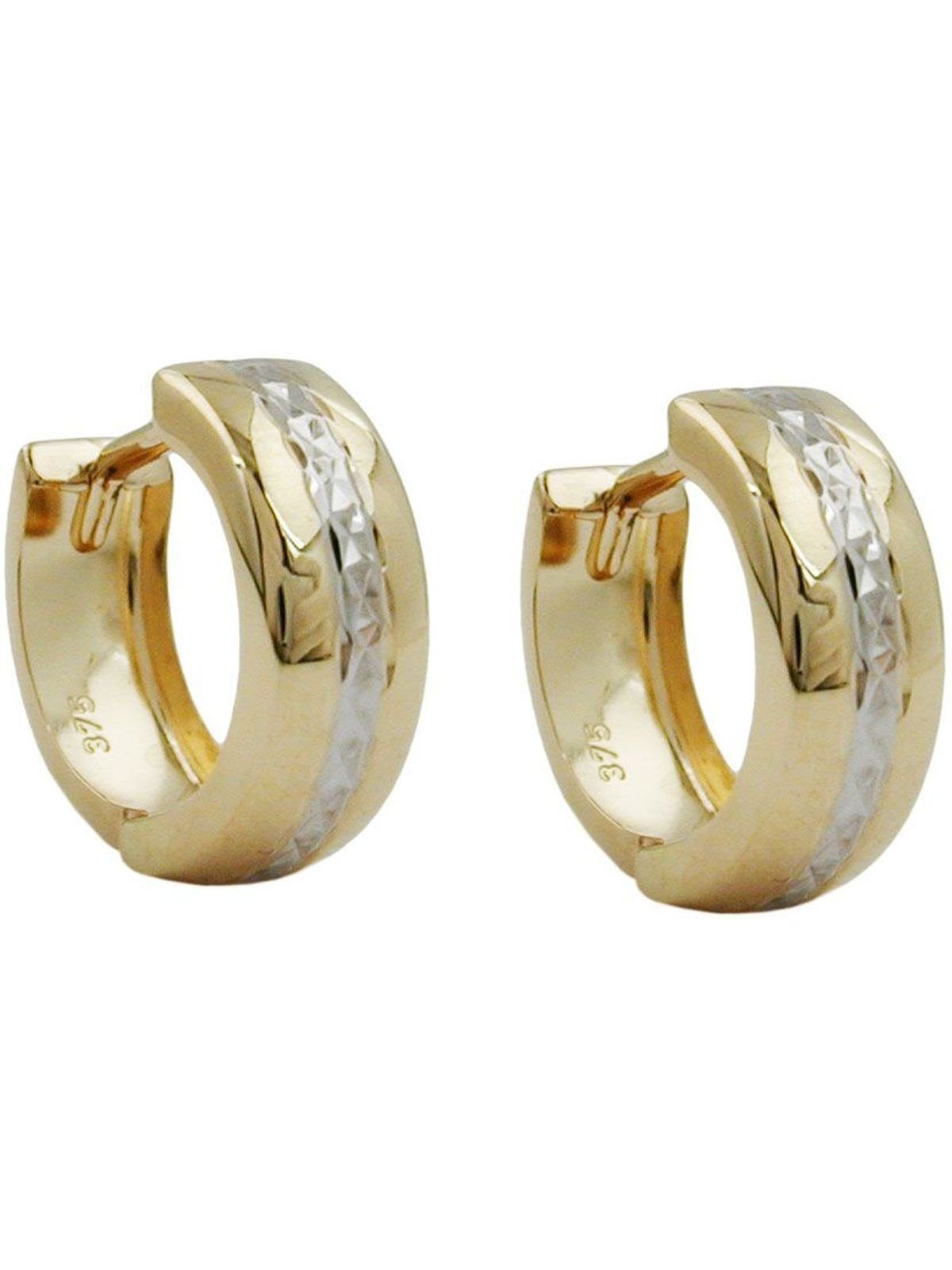bicolor (1-tlg) GOLD diamantiert Ohrring Klappscharnier Creolen Paar Gallay 12x5mm 9Kt