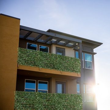 Sekey Weidenzaun Sichtschutzzaun mit Efeu Weidenmatte Sichtschutz Balkon ohne Bohren, Ausziehbare Sichtschutzhecke Windschutz Blätter Zaun Kunstpflanzen