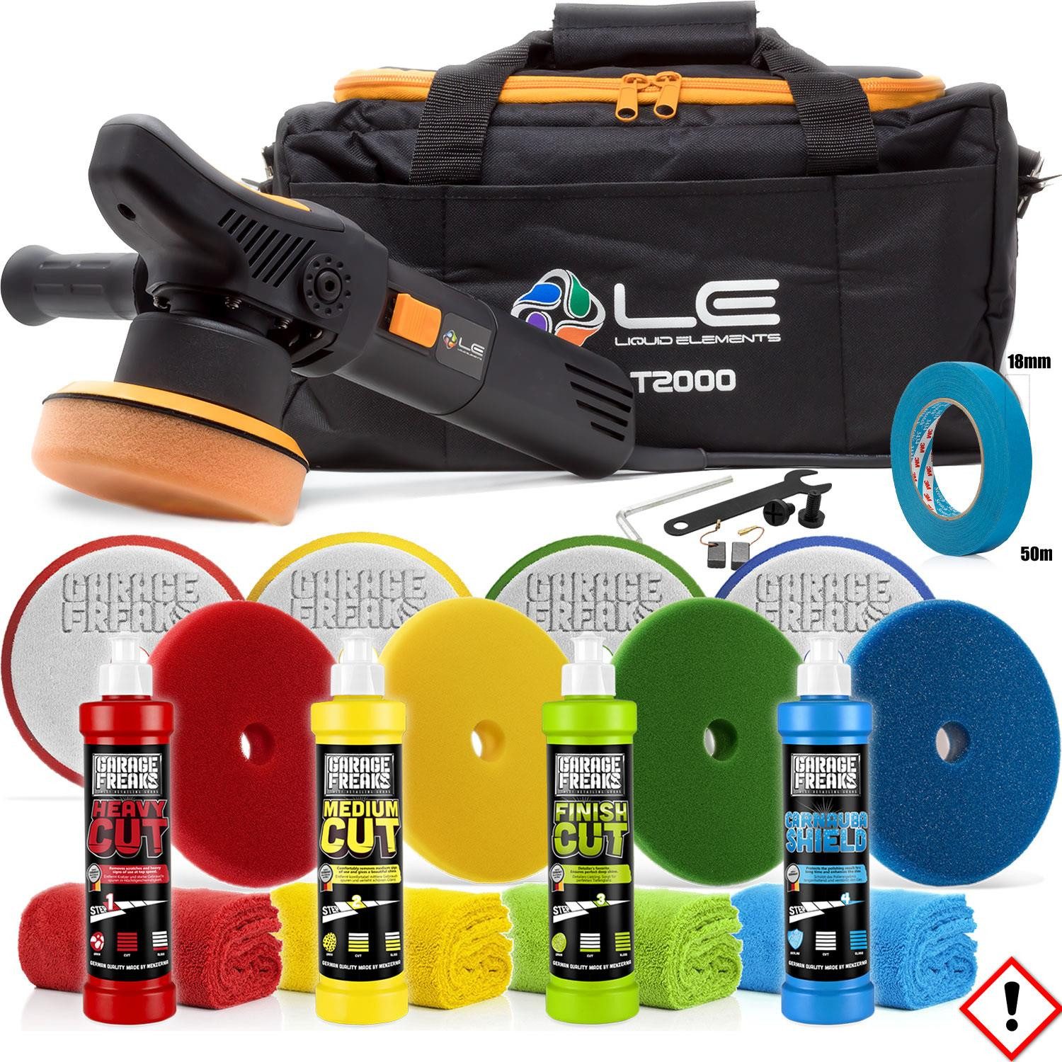 Garage Freaks Exzenter Poliermaschine Polierset - Liquid Elements T2000 V3 + Polierzubehör, (Polierset)