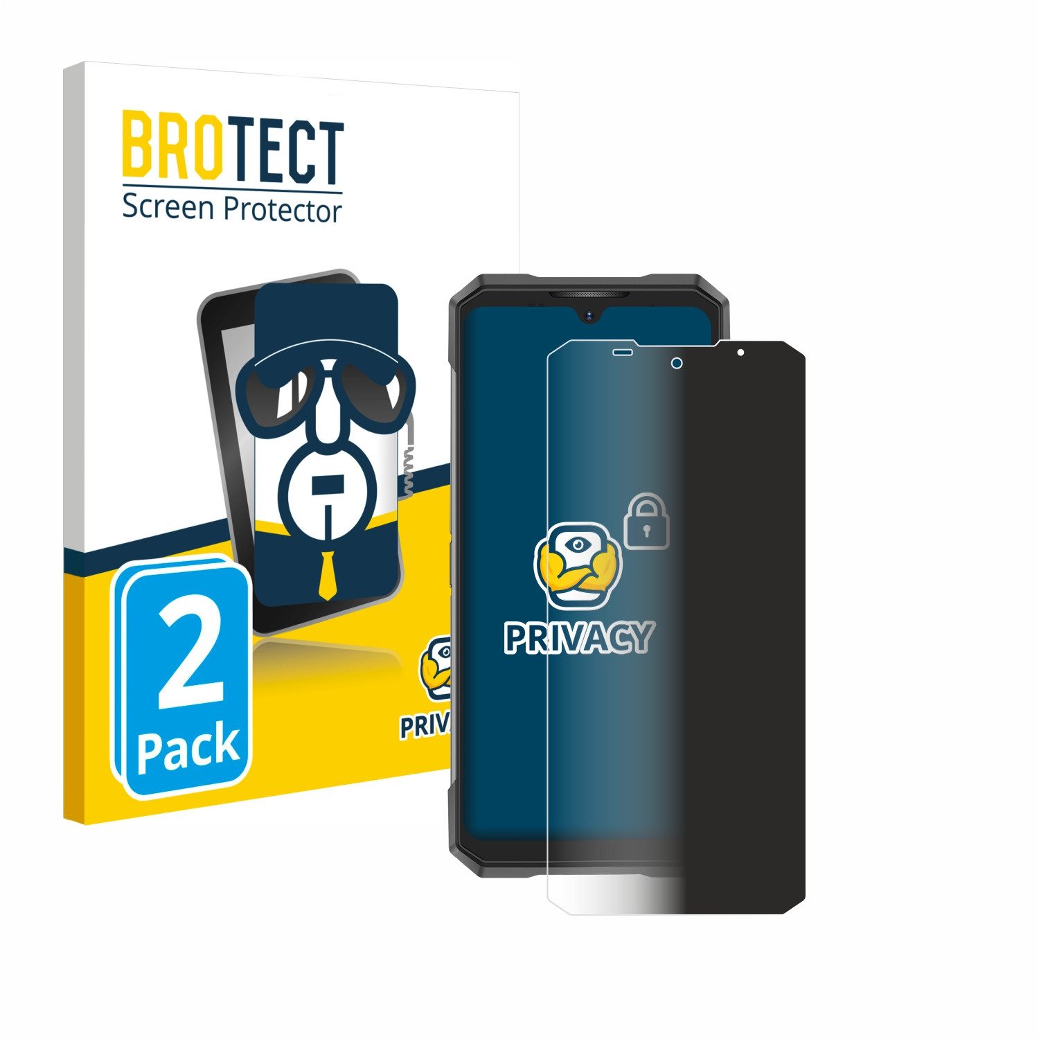 BROTECT Displayschutzfolie Sichtschutzfolie für Doogee S200X, 2 Stück, Anti-Spy Privacy Sichtschutz Blickschutzfolie Blaulicht-Schutz