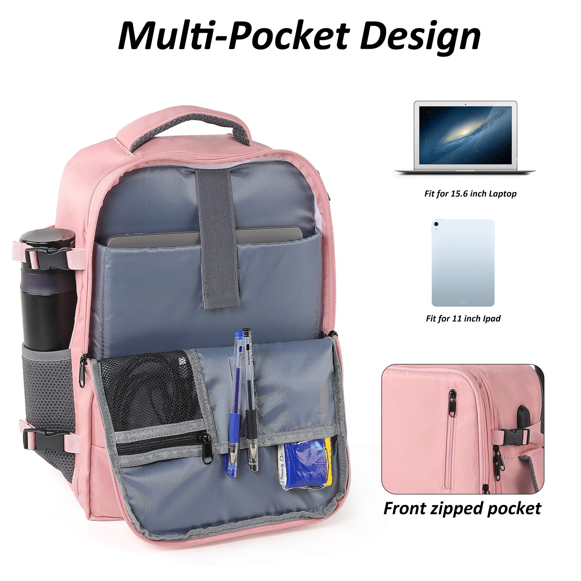 TAN.TOMI Cityrucksack Rucksack Wasserdichter Backpack Schultasche mit Laptopfach, Handgepäck Rucksack Für Flugzeug Unter Sitzplatz Tasche – Bild 4 von 5