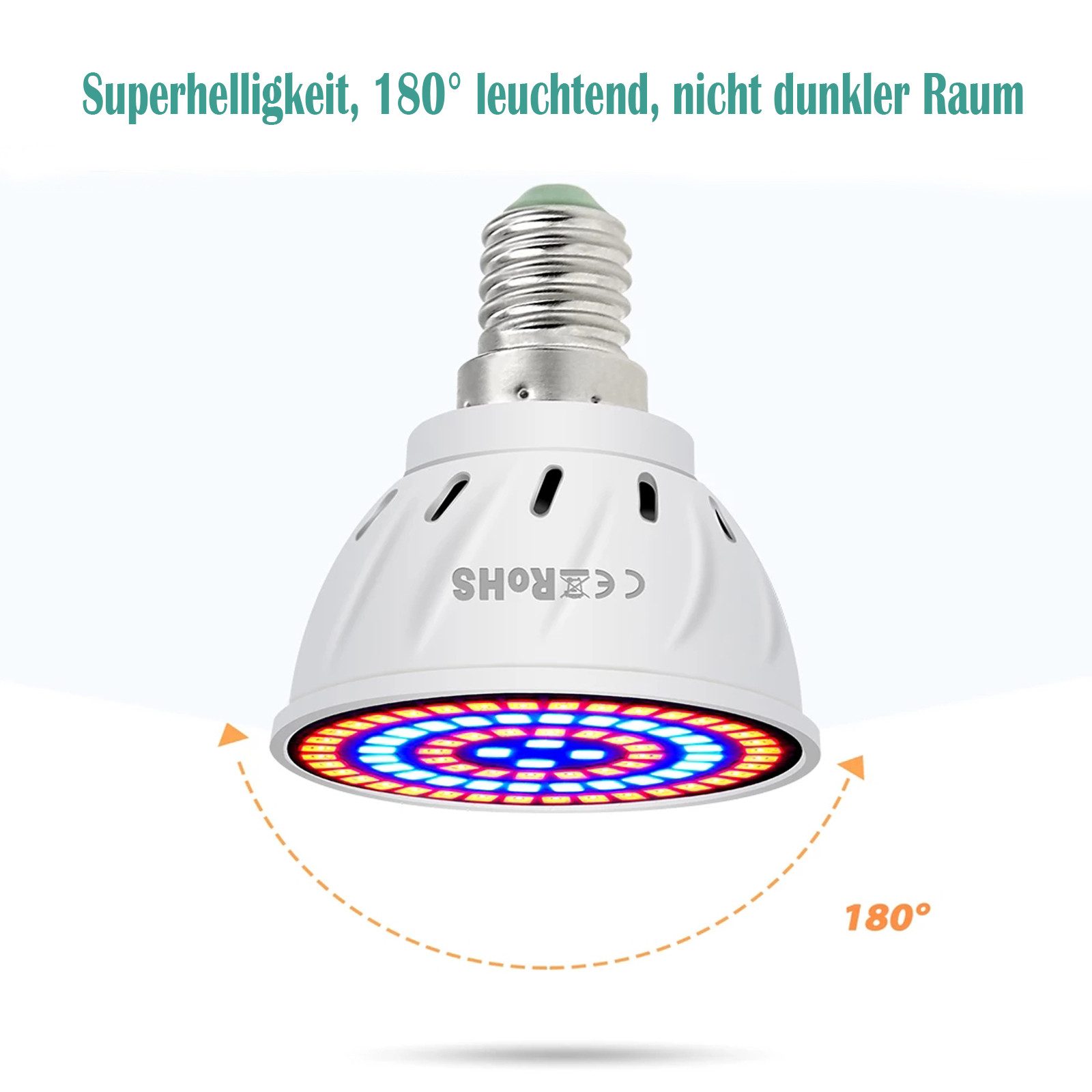 MUPOO Pflanzenlampe LED Pflanzenwachstum-Glühbirne, Grow light, Rot, Blau, UV, IR, Leuchtmittel, E26/E27,48LEDs,2 Stück, LED fest integriert, LED-Wachstumsglühbirne,Flowerpot Lampe