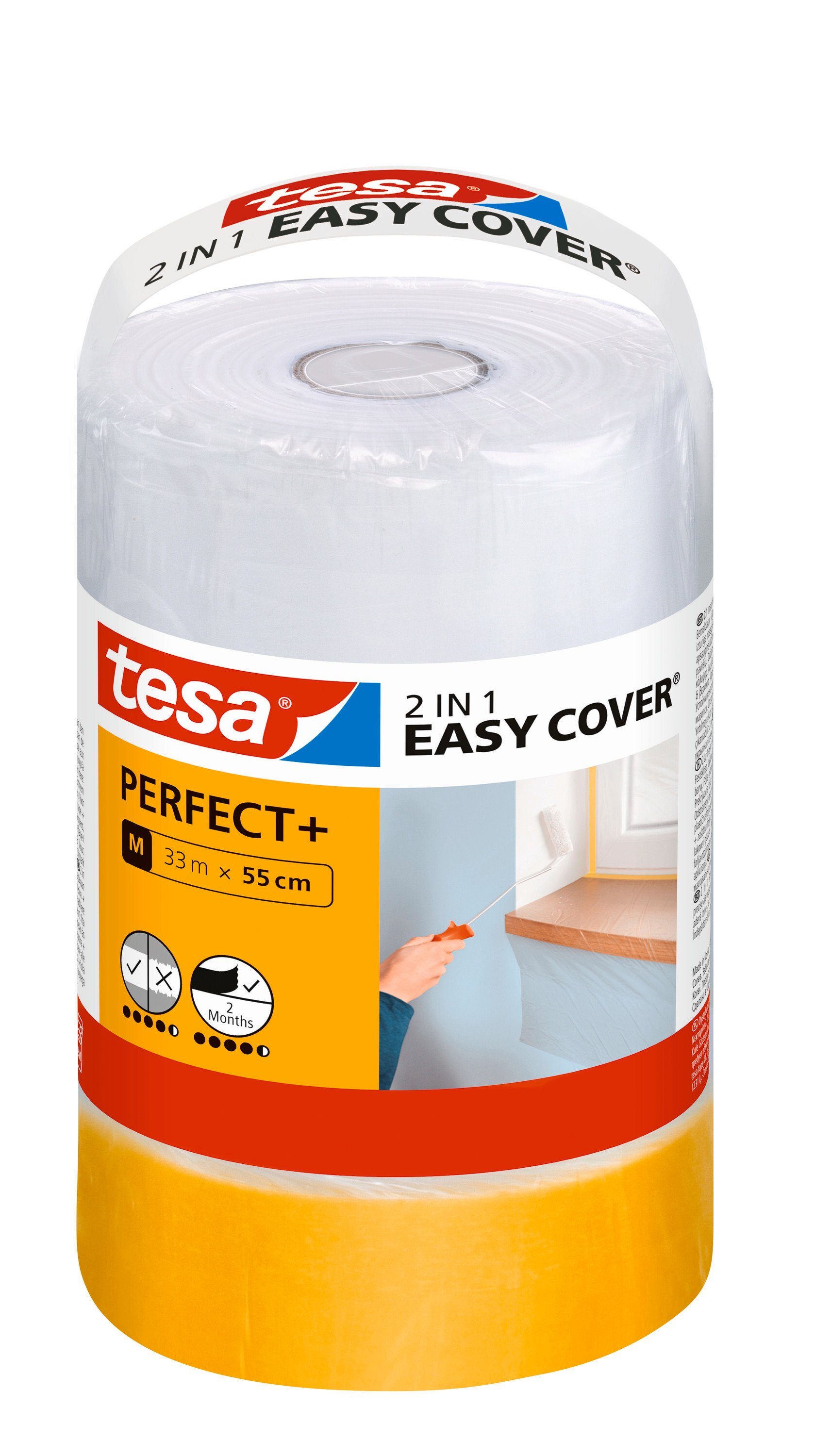 tesa Abdeckfolie EASY COVER Perfect+ Malerband und Abdeckpapier, (Packung, 1-St., Malerband & Abdeckfolie), Kreppband & Malerplane - Abdecken & Abkleben für saubere Malerarbeiten