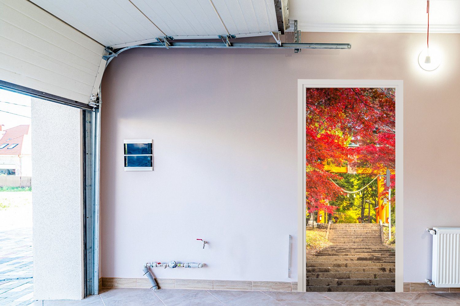 im Herbst, 75x205 Türaufkleber, Fototapete für Matt, MuchoWow Tür, (1 bedruckt, Japanischer Garten cm St), Türtapete