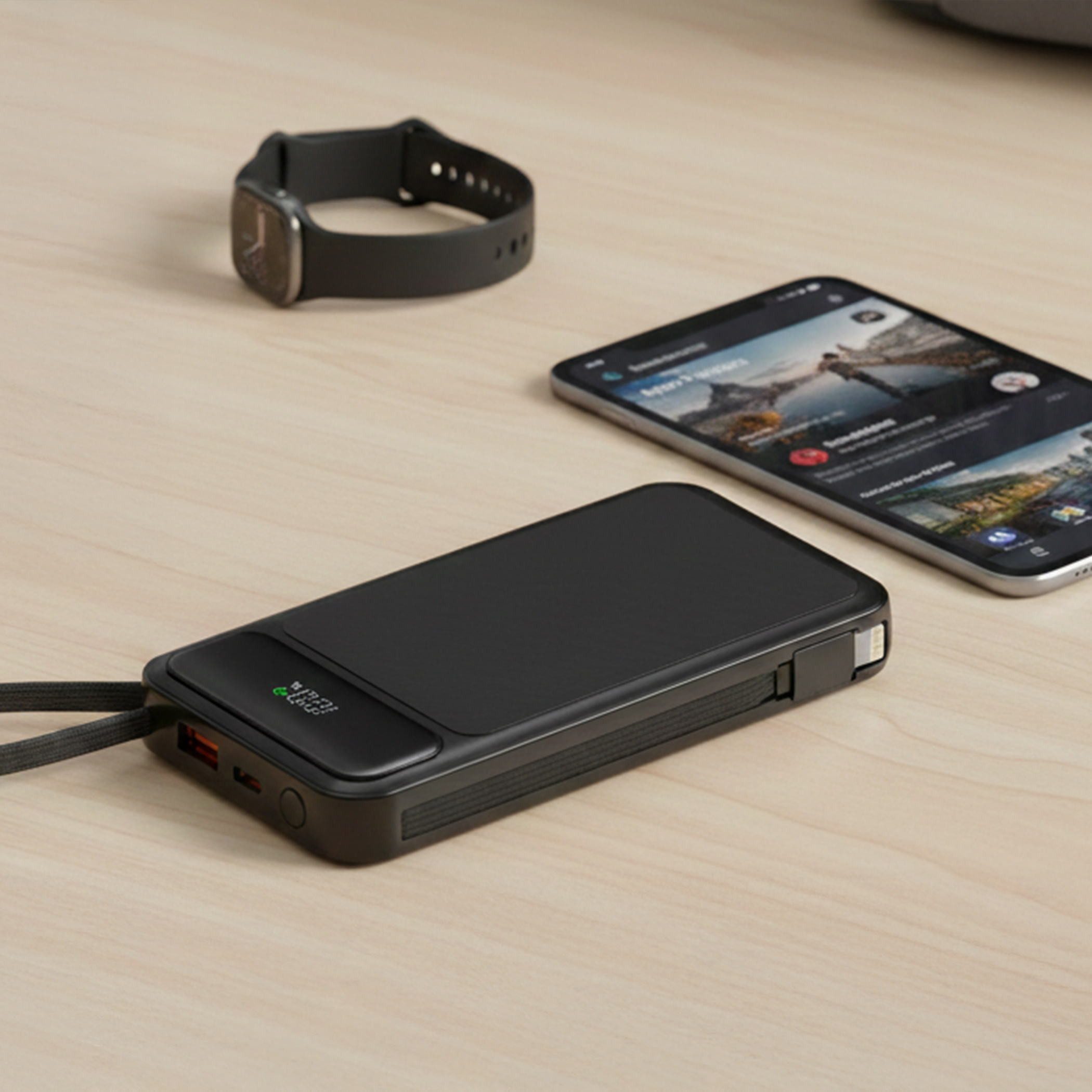 Mediarange Powerbank 10000 mAh Ladegerät USB 2x Typ C, Typ A, Lightning schwarz Powerbank