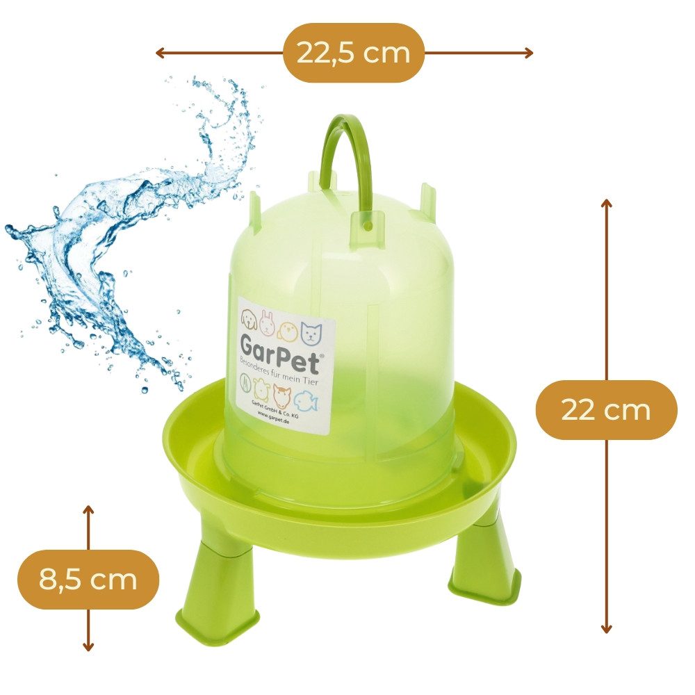 GarPet Wasserspender Geflügeltränke mit Stand Füße grün Hühner Tränke automatisch Wachtel 1.5 l