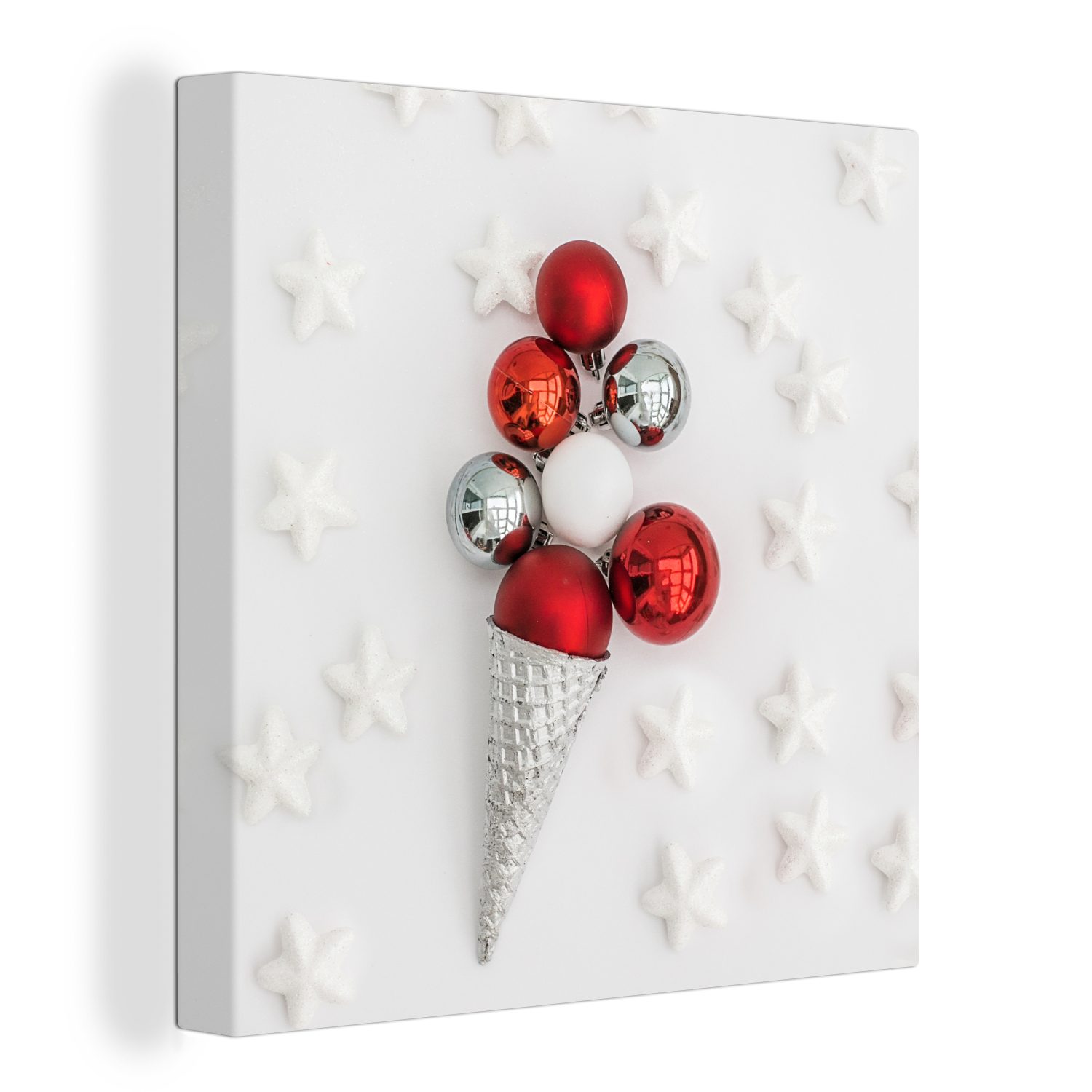 OneMillionCanvasses® Leinwandbild Die Weihnachtsbaumkugeln in Form von Eiscreme, (1 St), Leinwand Bilder für Wohnzimmer Schlafzimmer