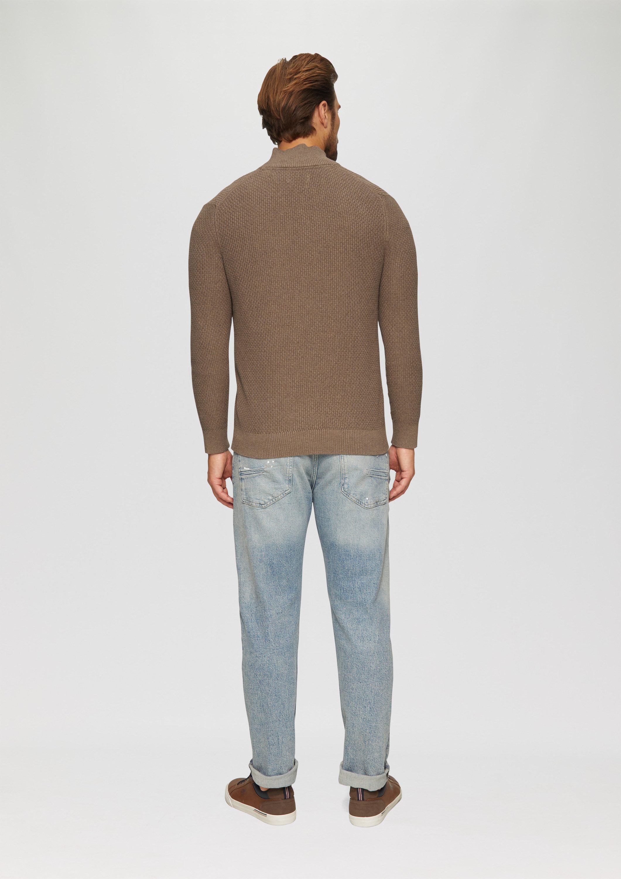 s.Oliver Longpullover Strickpullover Strukturierter Strickpullover mit Troyerkragen