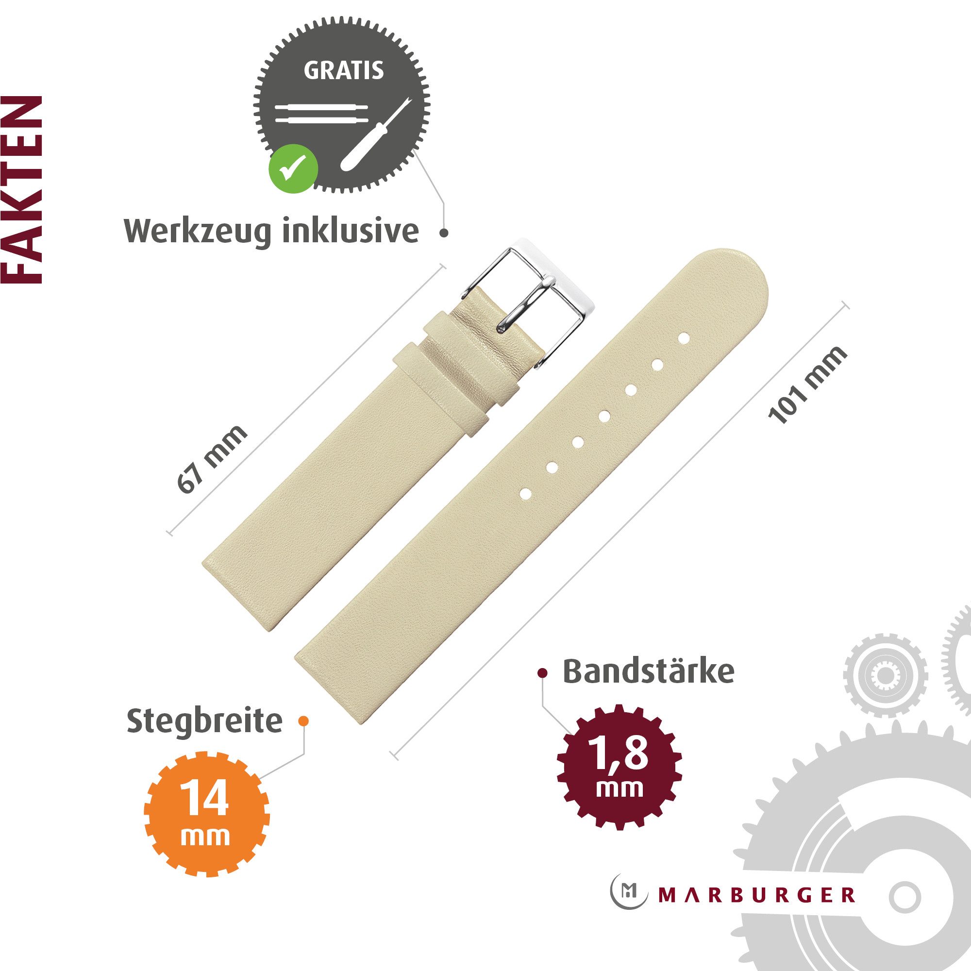 MARBURGER Uhrenarmband 14mm Leder