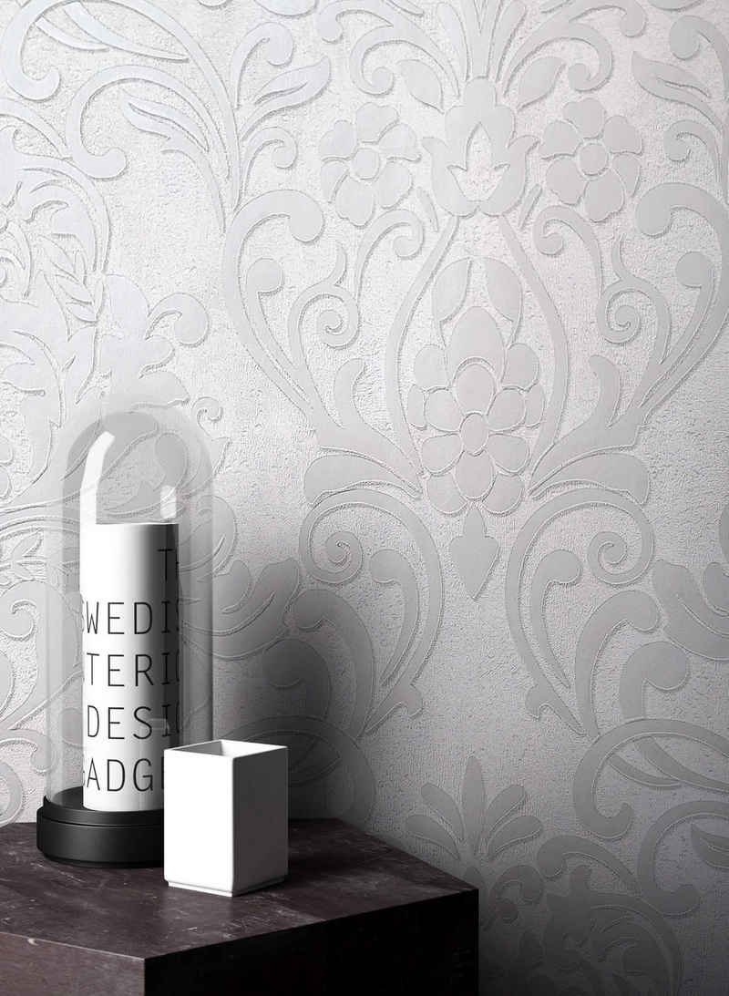 Newroom Vliestapete, Creme Tapete Barock Glänzend - Barocktapete Glanztapete Weiß Glamour Modern Ornamente Prunk für Wohnzimmer Schlafzimmer Küche
