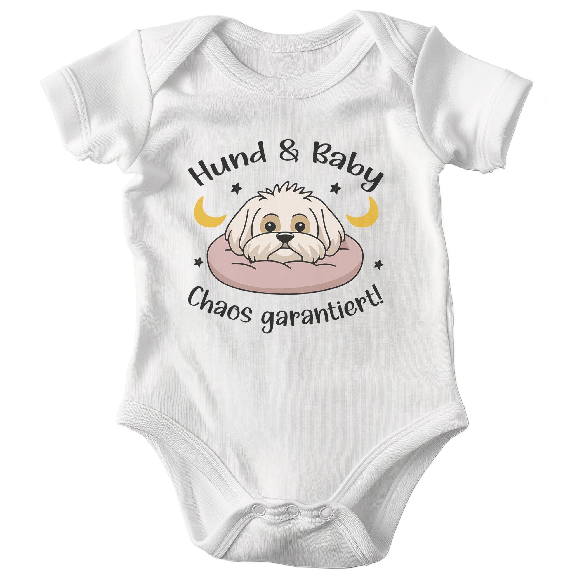 22Feels Kurzarmbody Bio Unisex Babybody Weiß Malteser Motiv Geschenk Geburt Babyparty BIO-Baumwolle - In Deutschland Bedruckt - Niedlicher Print