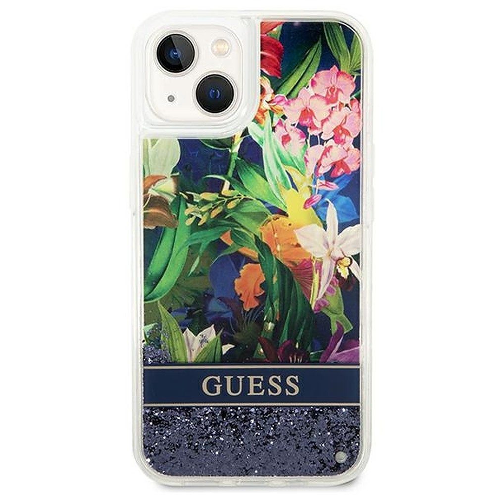 Guess Handyhülle Schutzhülle Glitzerhülle Blumenmotiv 6,7 Zoll, Flüssigglitzer, Blumenmotiv, TPU, Kratzschutz