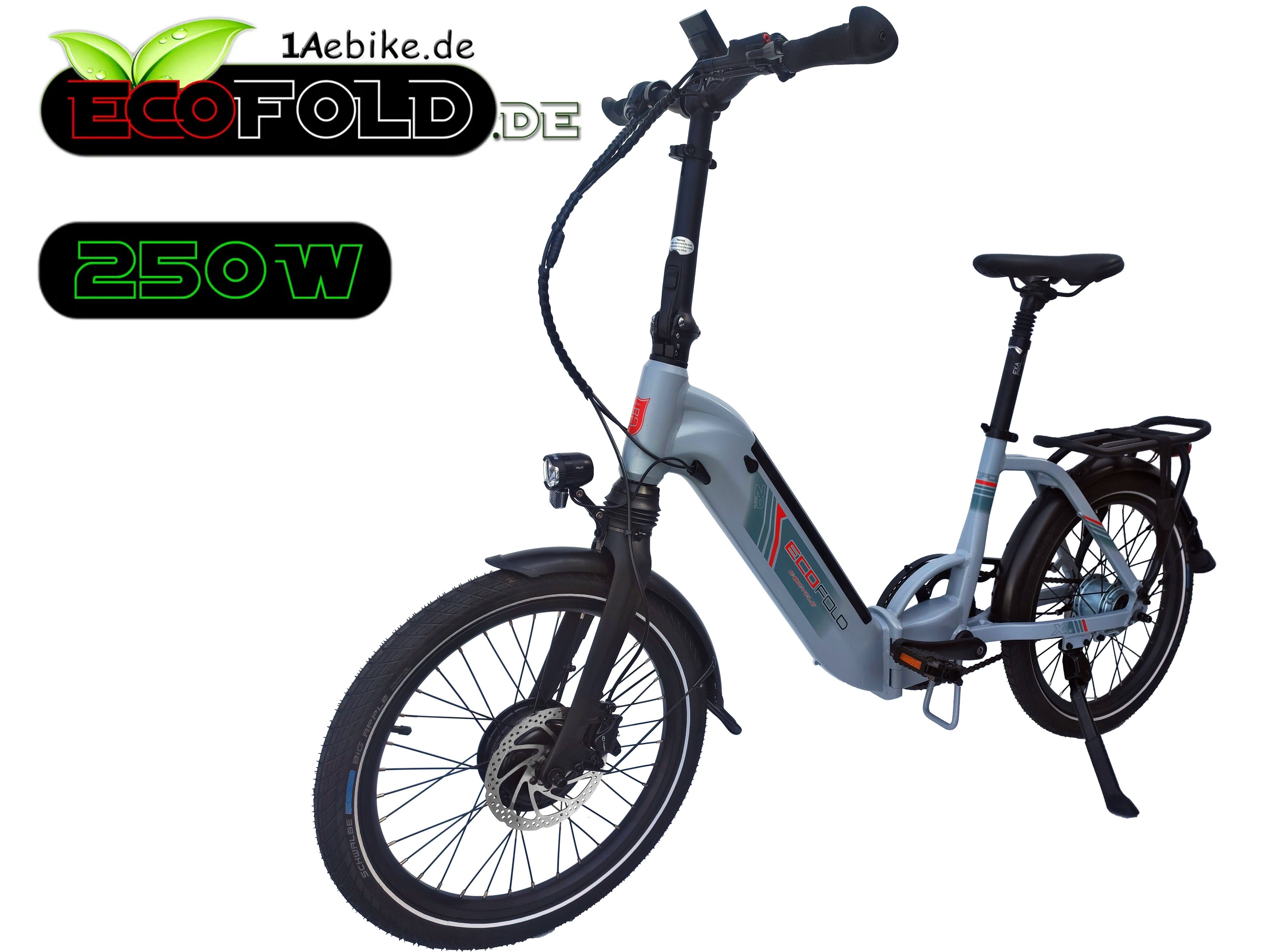 Ecofold E-Bike 20 Zoll BFF311 E-Bike Frontmotor Shimano Nexus 7Gang Faltrad weiss, 7 Gang Shimano Nexus 7/8 Schaltwerk, Nabenschaltung, Frontmotor, 504,00 Wh Akku, StVo konform grau