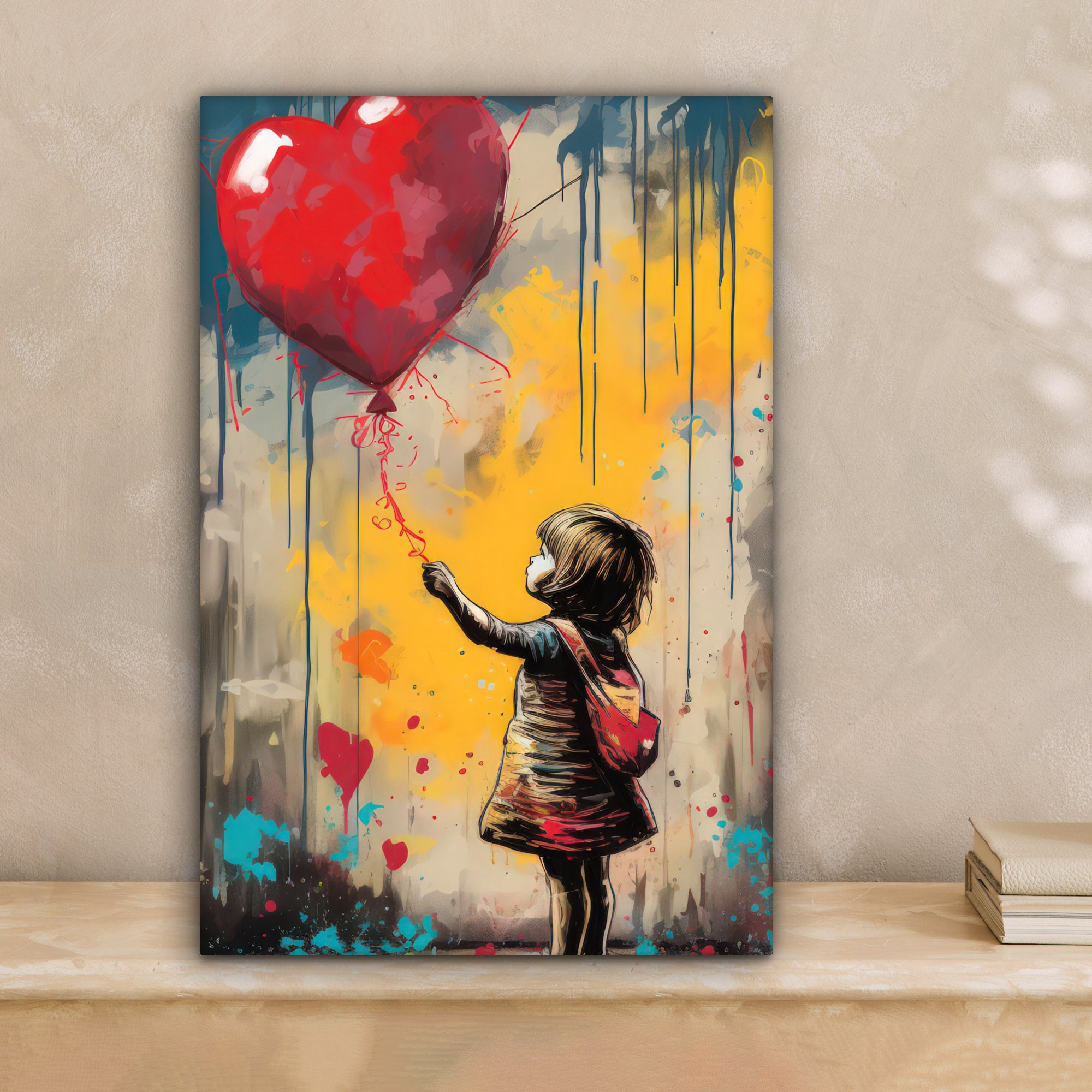 OneMillionCanvasses® Leinwandbild Mädchen - Luftballon - Herz - Graffiti, F günstig online kaufen