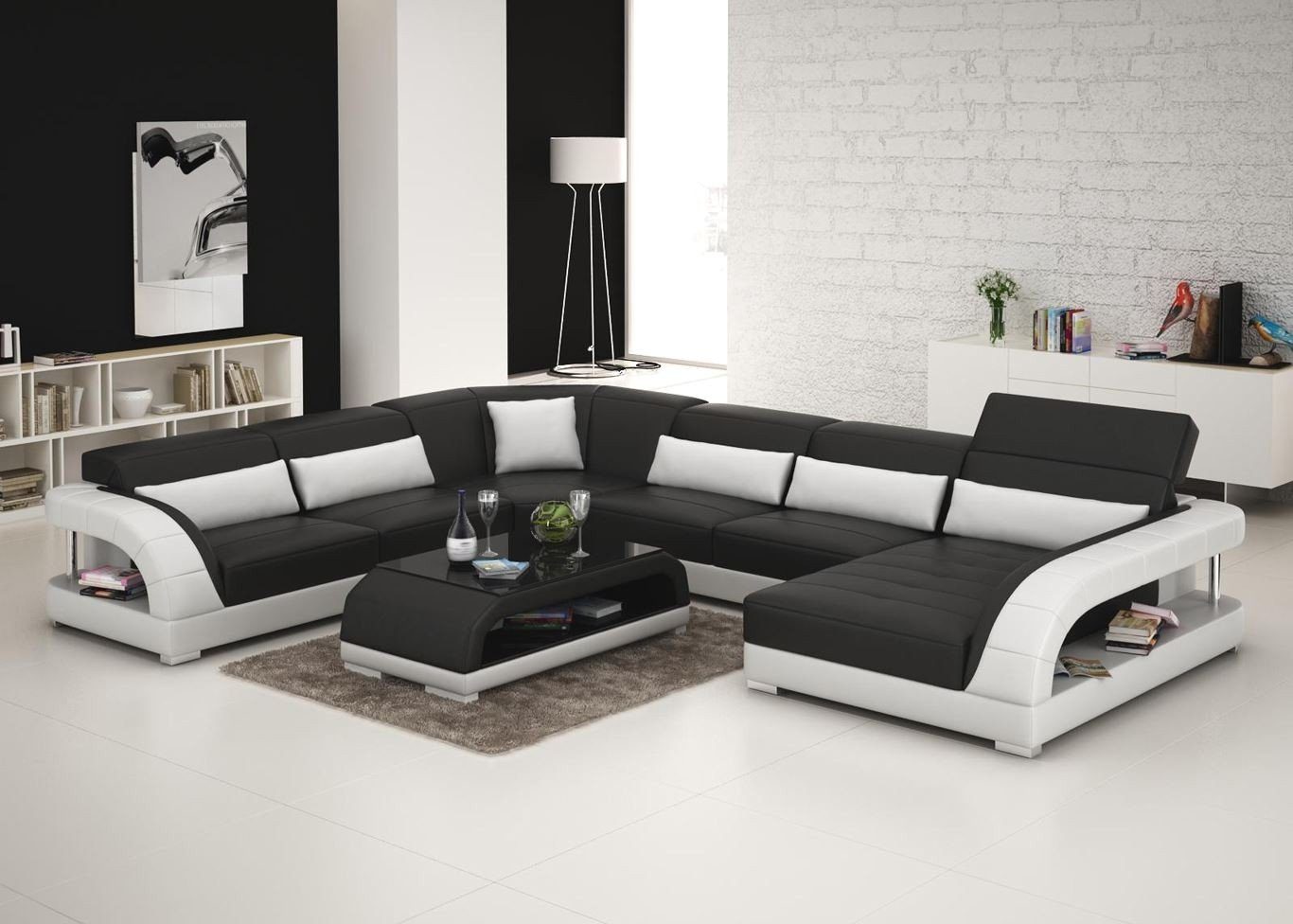 JVmoebel Ecksofa, Sofa Couch Wohnlandschaft Ecksofa Polster Sofas Couchen neu Schwarz/Weiß