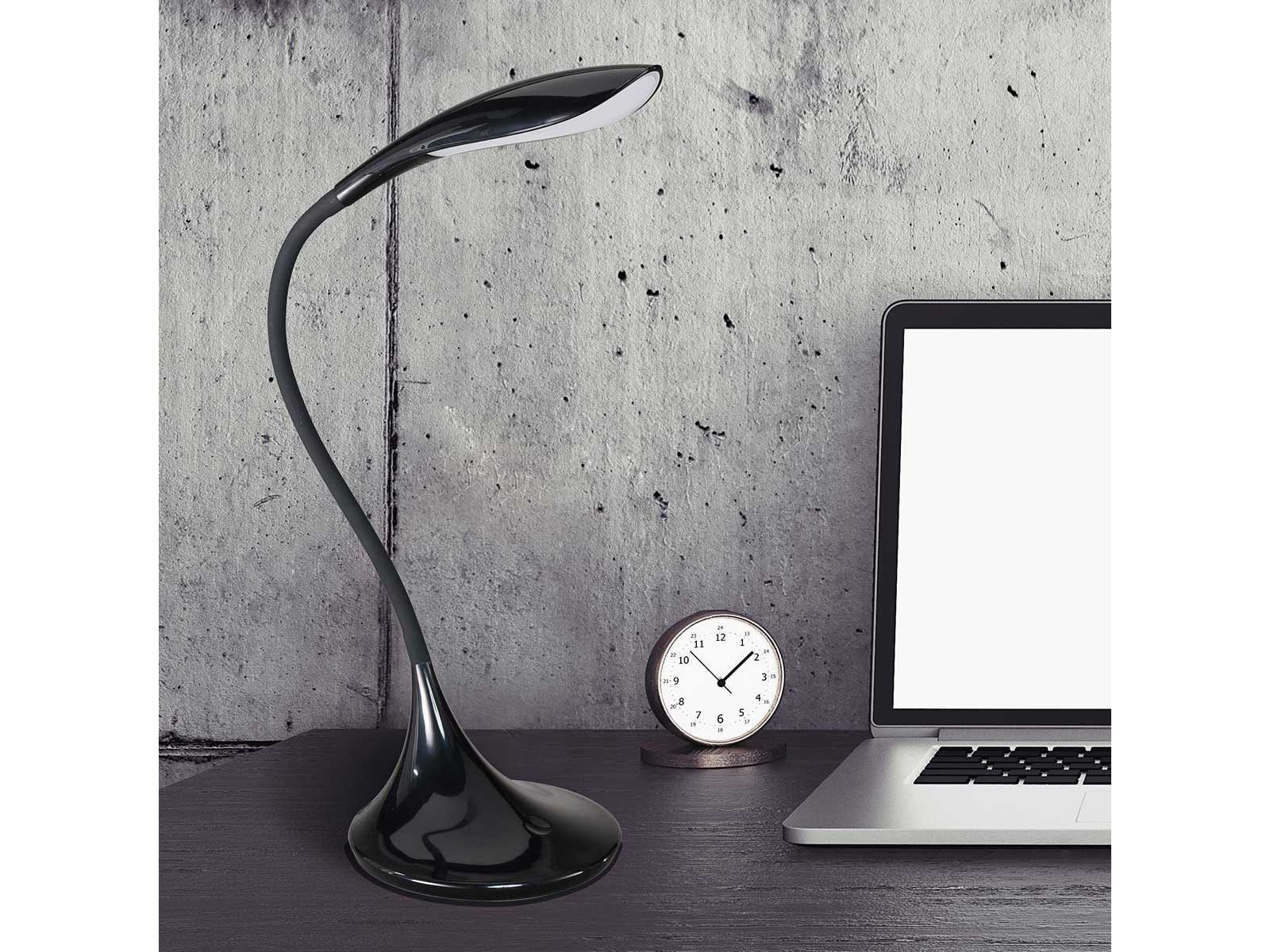 LED WOFI fest Büro-Beleuchtung Schreibtischlampe, Dimmer, integriert, Schwarz, dimmbar, LED Arbeitsplatz-Leuchten Höhe 37,5cm Warmweiß,